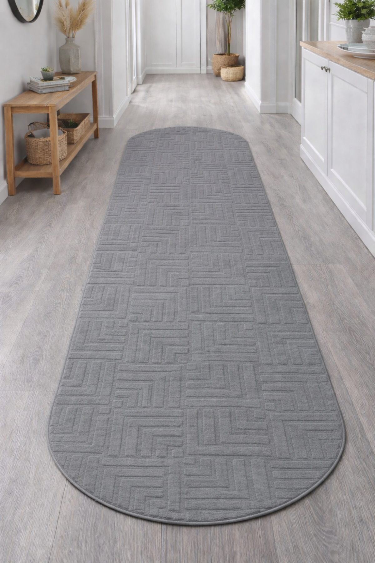 Fountain Oval Cut Relief Non-Slip Floor Washable Living Room Kitchen Corridor Carpet Runner Rug GREY