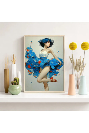 PosterPazar Dans Temalı Modern Kadın Figürlü Poster Tablo | Mavi Sanatsal Duv...