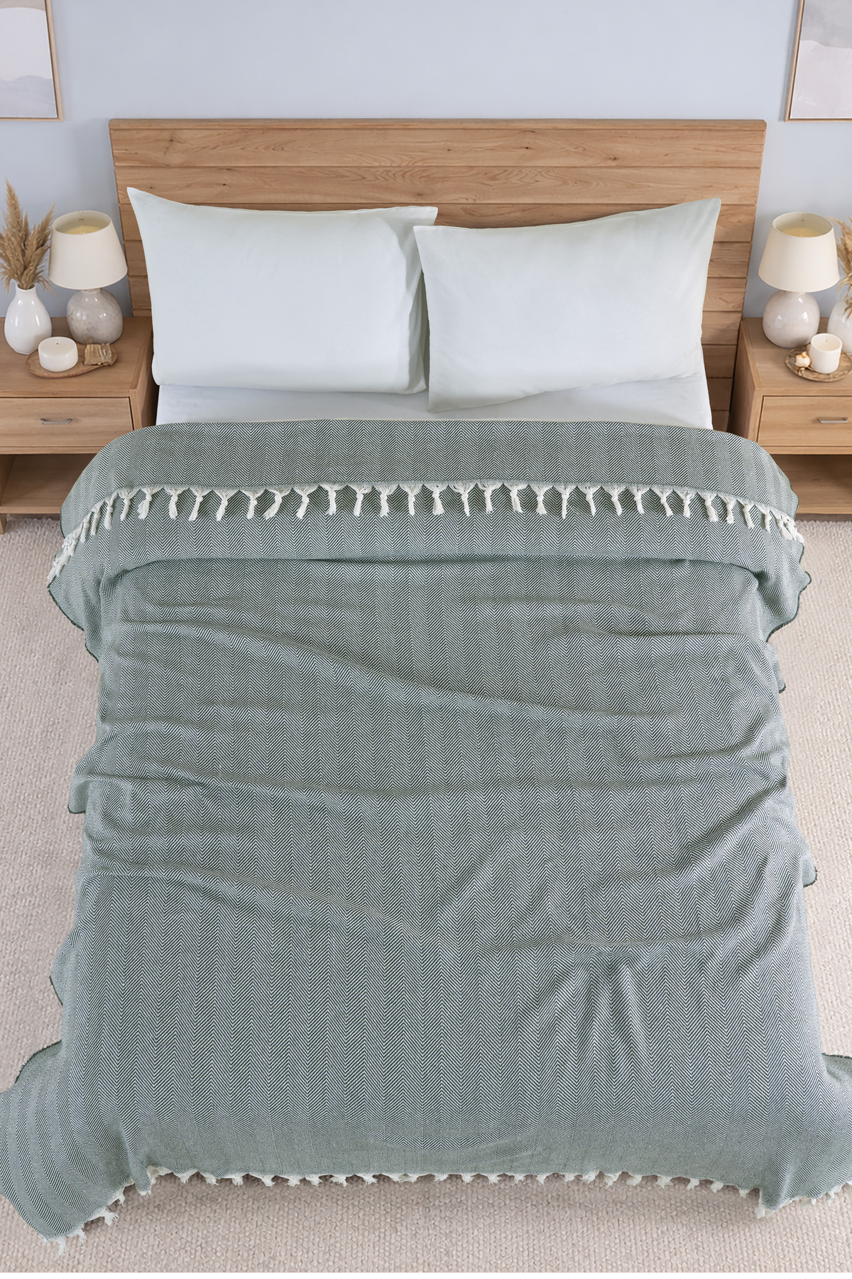 Double Natural Bedspread Quilting 210x240 Green