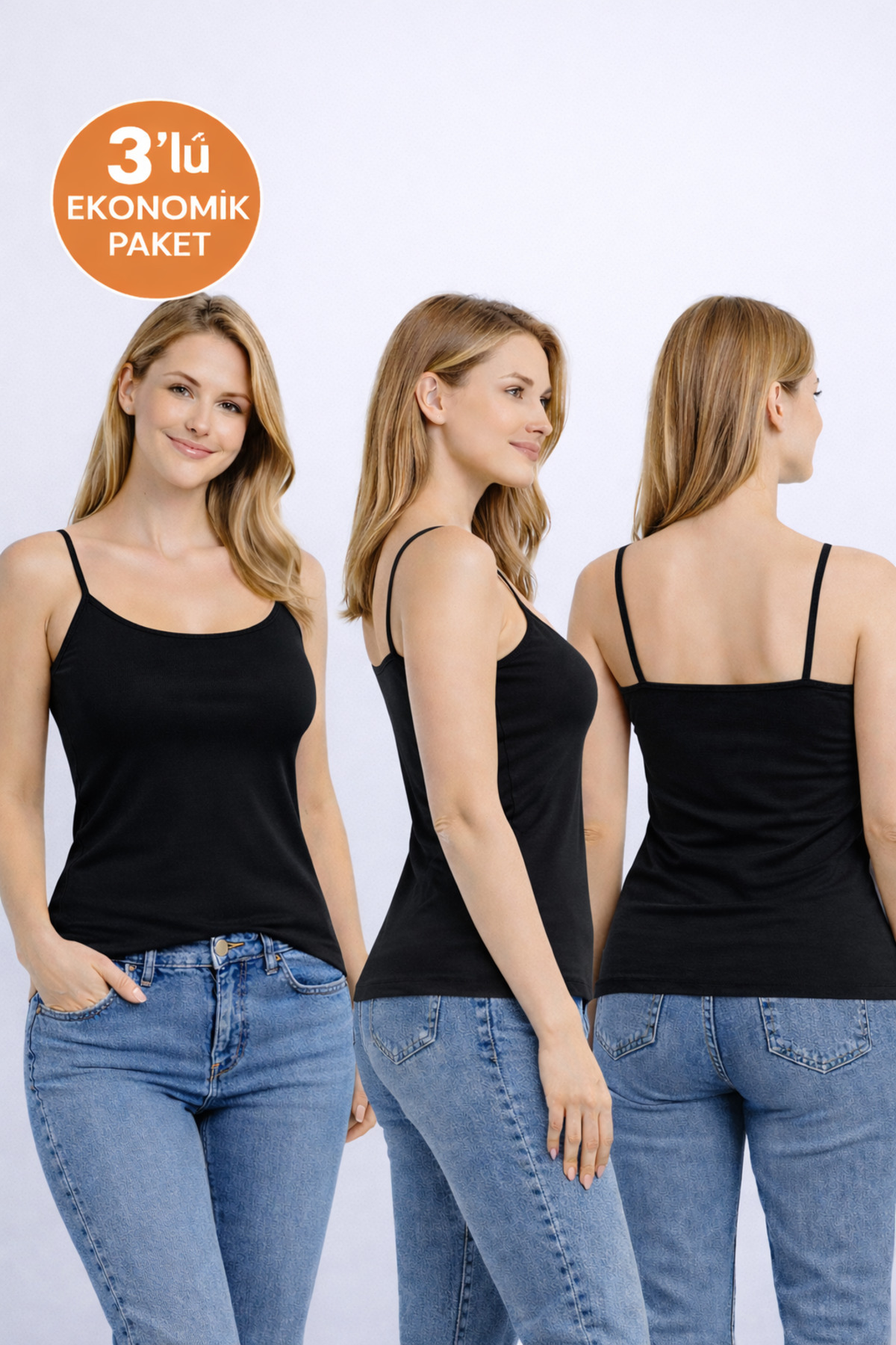 Pierre Cardin  Kadın 3'lü Ekonomik Paket 1230 İp Askılı Basic Pamuklu Atlet