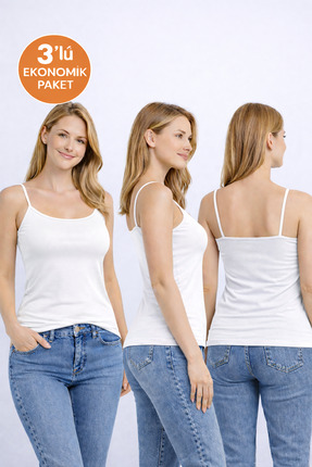 Pierre Cardin Kadın 3'lü Ekonomik Paket 1230 İp Askılı Basic Pamuklu Atlet