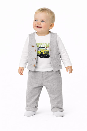 Baby Fou Erkek Bebek Yelekli 3’lü Takım Cepli