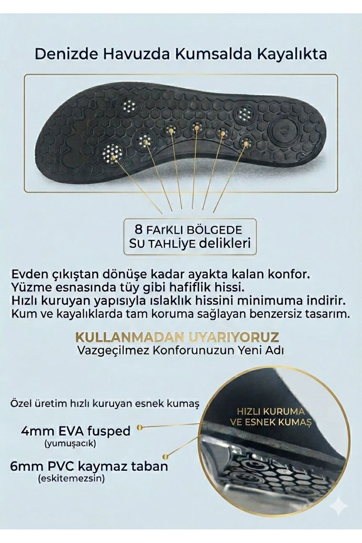 Sea&Blue Siyah Sarı Desenli Kaymaz Tabanlı Deniz Ayakkabısı - Esnek Plaj ve Havuz Ayakkabısı - Deniz Patiği görsel 6
