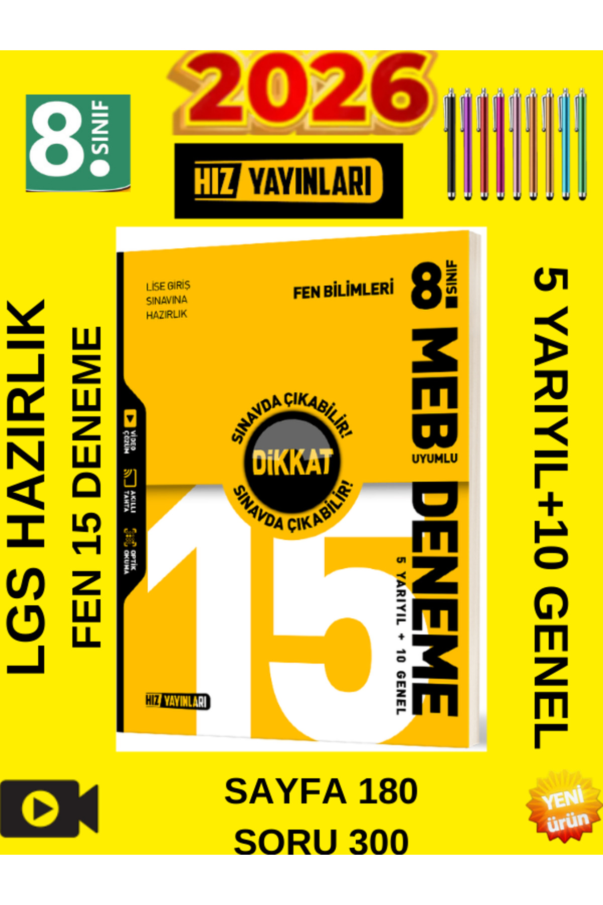 Hız ve Renk Yayınları HIZ YAYINLARI 2026 8. SINIF 15 Lİ DENEME FEN