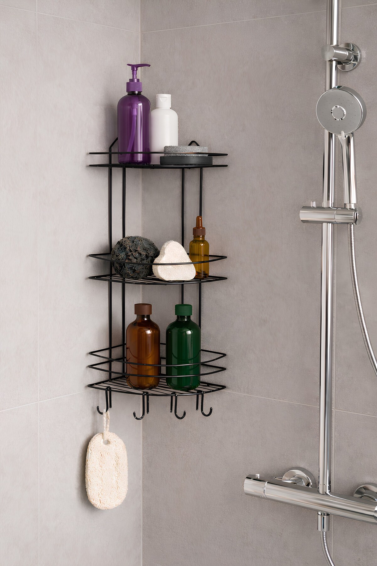 Bathroom Corner Shelf Hanging Shower Organizer and Shampoo Holder 3 Layers Black ANNEX-03