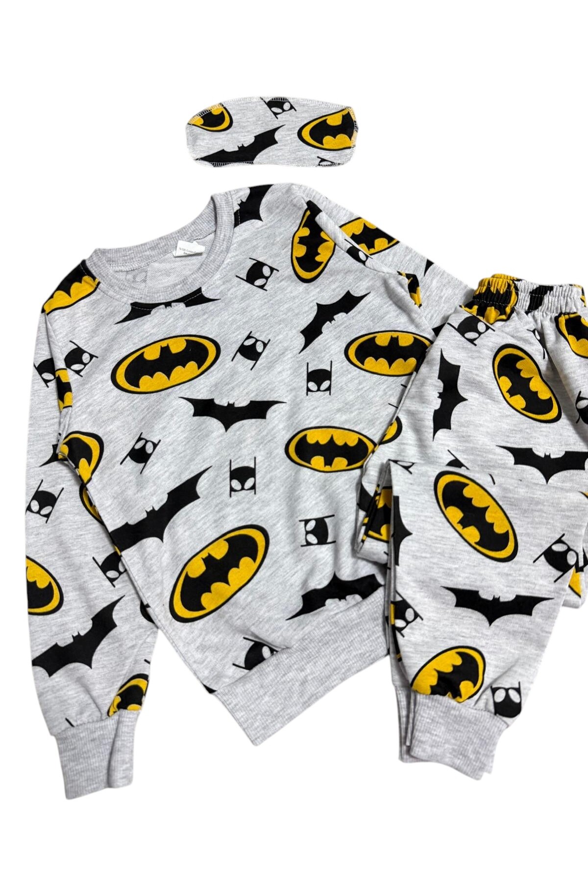 Fil Kids Erkek Çocuk Pamuklu Kumaş Gri Renk Yarasa Desenli Uyku Bantlı Uzun Kollu Mevsimlik Pijama Takımı fotoğrafı 3 (önizleme)