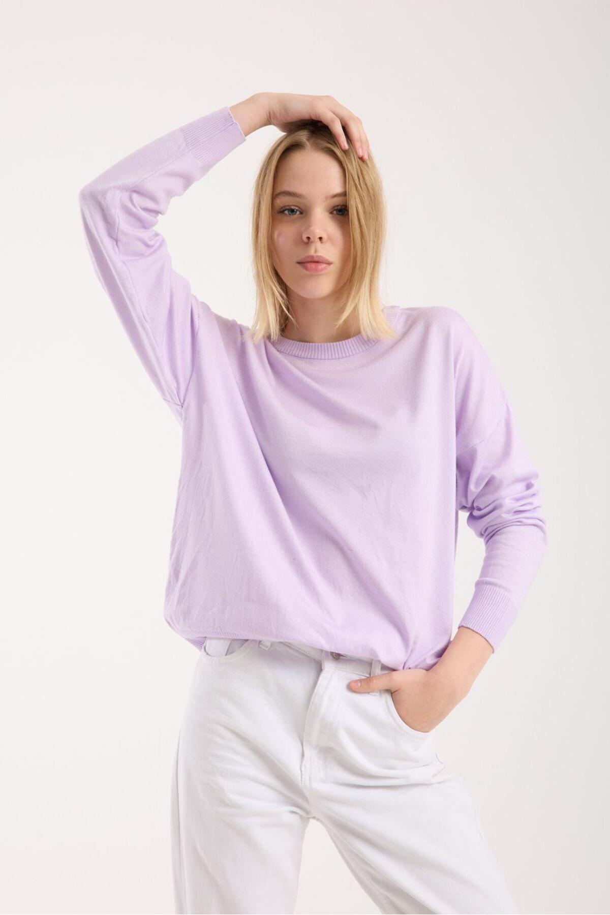 sumoda  Kadın Triko Kazak Yumuşak Doku Bisiklet Yaka Basic