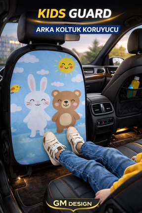 GM-DESIGN Kids Guard Eğlenceli Oto Koltuk Arkası Koruyucu – Su Geçirmez - Lek...
