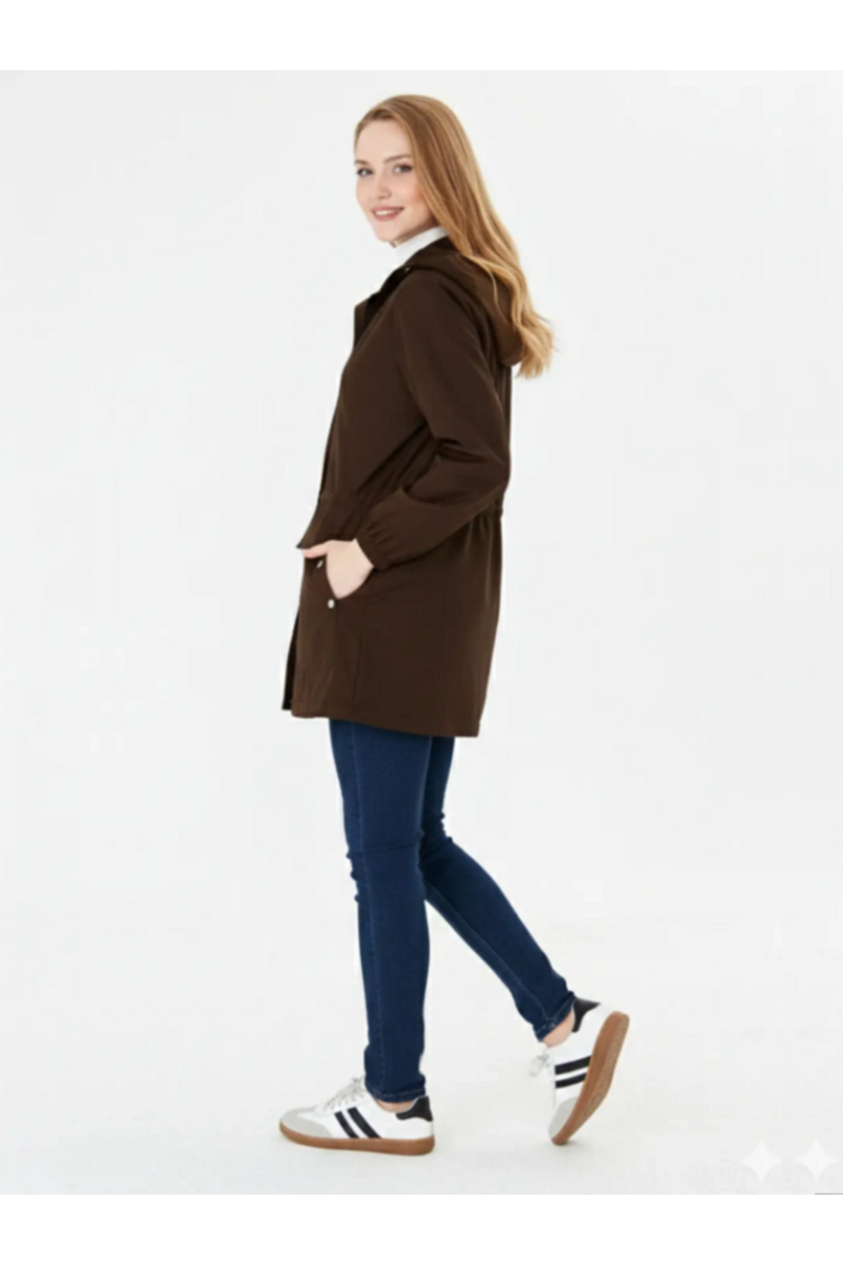 PIQUE  Kadın Kapüşonlu Beli Ayarlanabilir Astarsız Yağmurluk