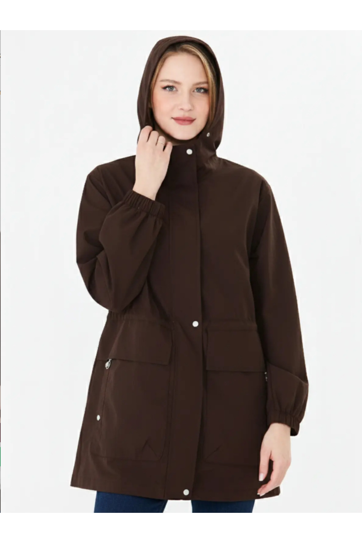 PIQUE  Kadın Kapüşonlu Beli Ayarlanabilir Astarsız Yağmurluk - Görsel 2