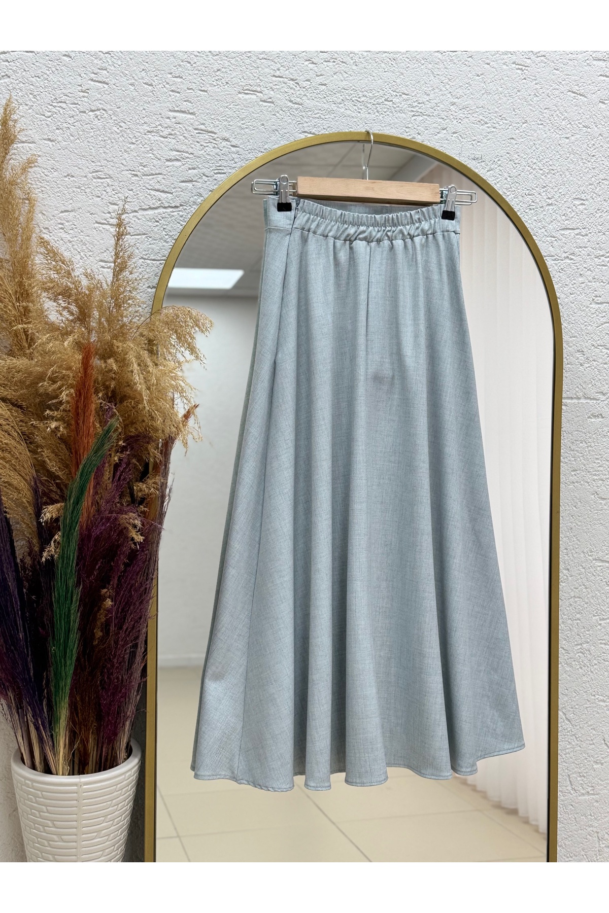 MİHRA STORE  Fayetta Kloş Daisy Etek-EK716 Açık Gri - Görsel 4