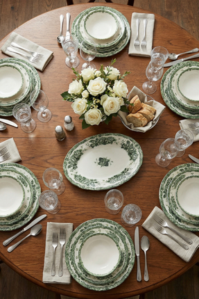 KÜTAHYA HOME Green Romance 24 Parça Desenli Porselen Yemek Takımı – Şık Sofra...