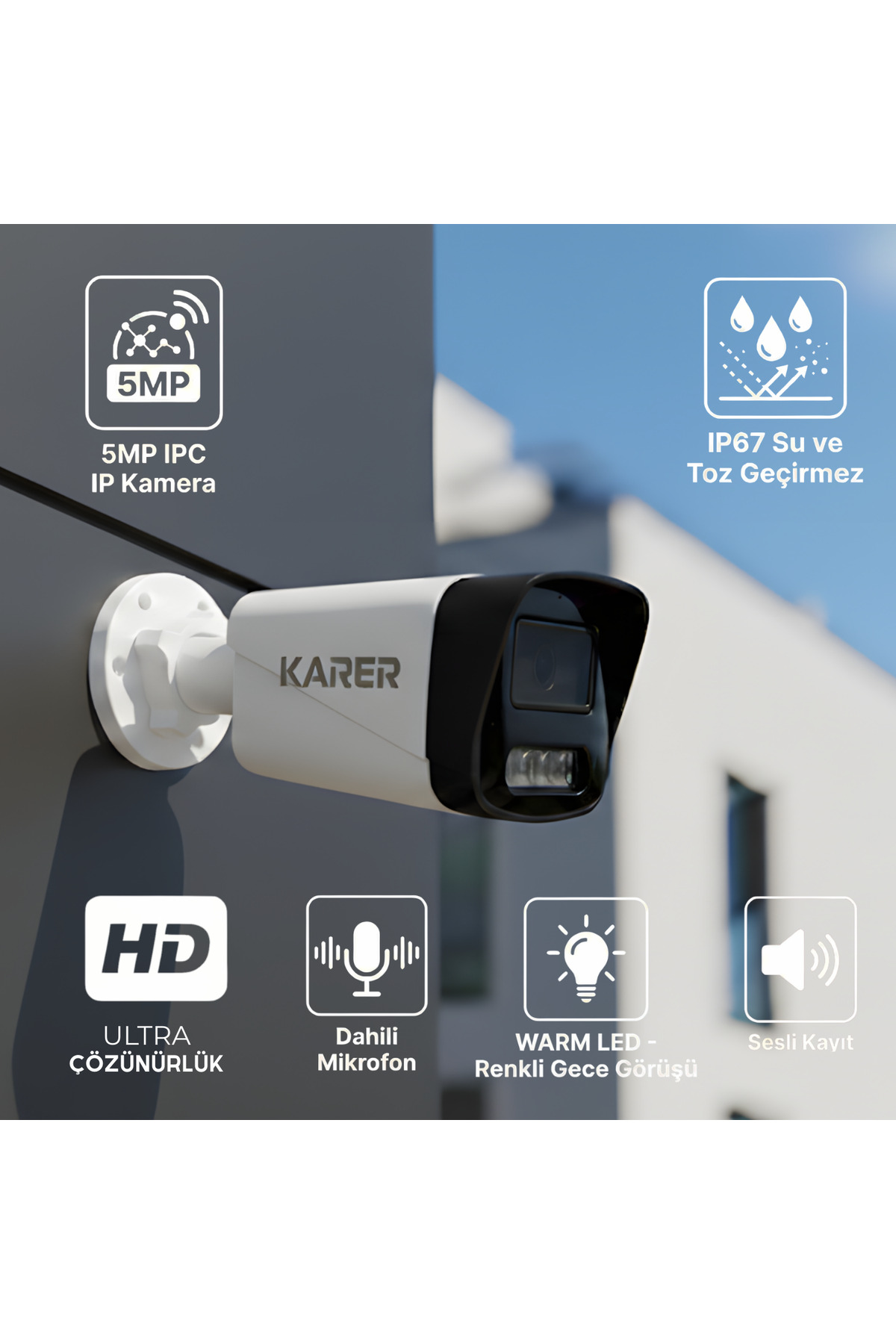 12'li IP KAMERA-POELİ-5MP-ULTRA HD-4K 1920 ÇÖZÜNÜRLÜK-SESLİ-GECE RENKLİ GÖRÜŞ-İNSAN ve PLAKA ALGILAM Görsel 2