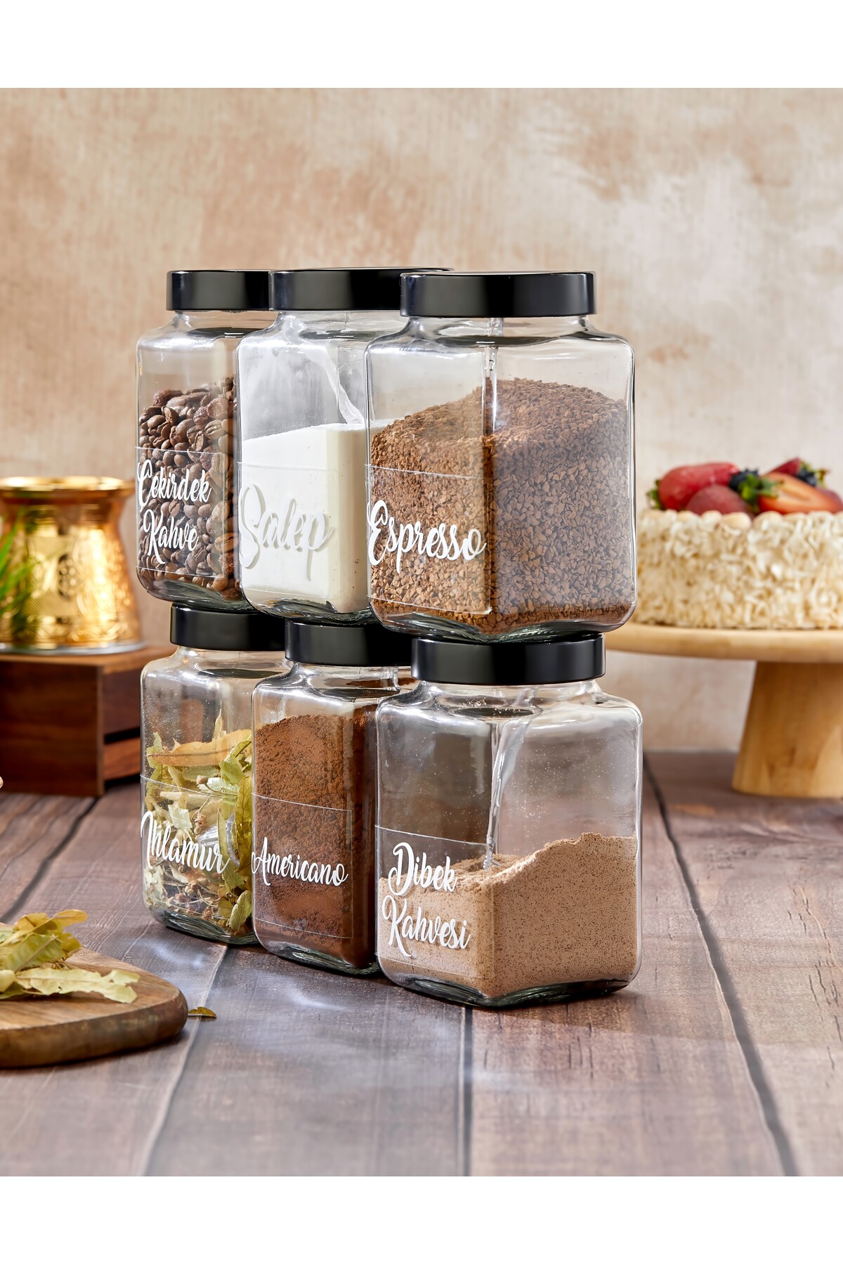 1000ml Glass 6-Piece Coffee/Herbal Tea/Beverage Jar 6 Origami Spoons, 21 Transparent Labels Gift