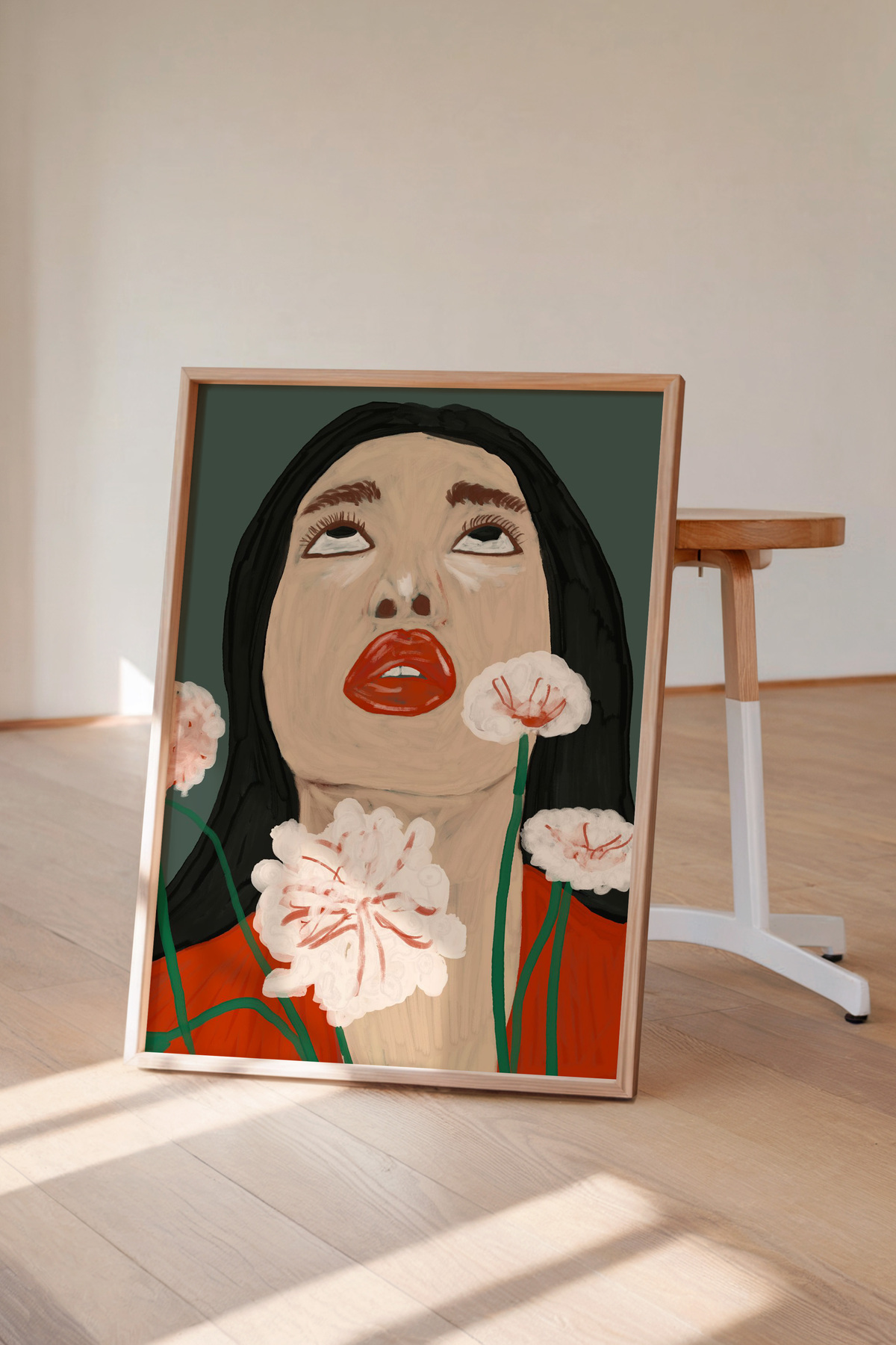 Kadın Portre Çiçekli Tablo Modern Duvar Tablosu Dekoratif Poster – Çerçevesiz