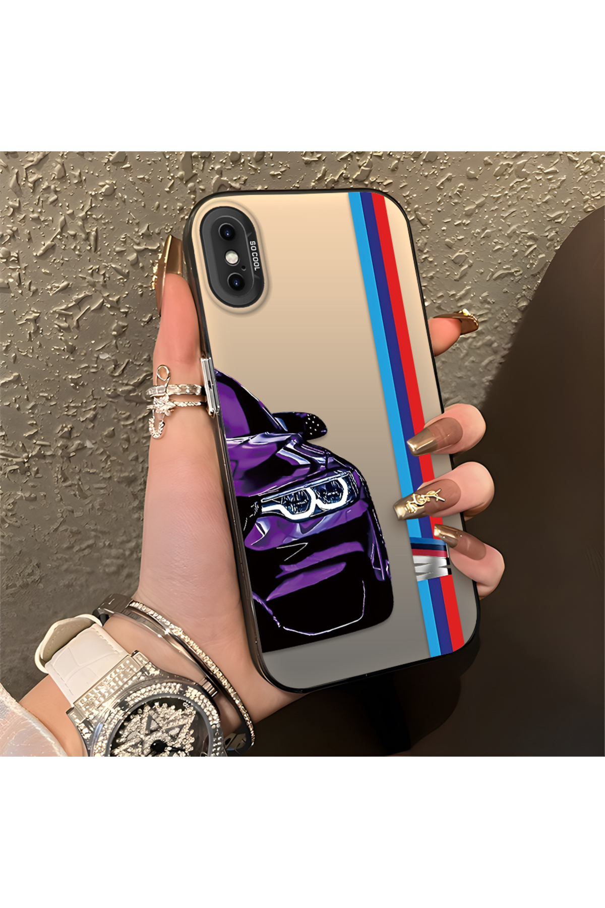 iPhone XS Compatible BMW Patterned Silicone Edge Hard Rear Anti Fall Phone Case