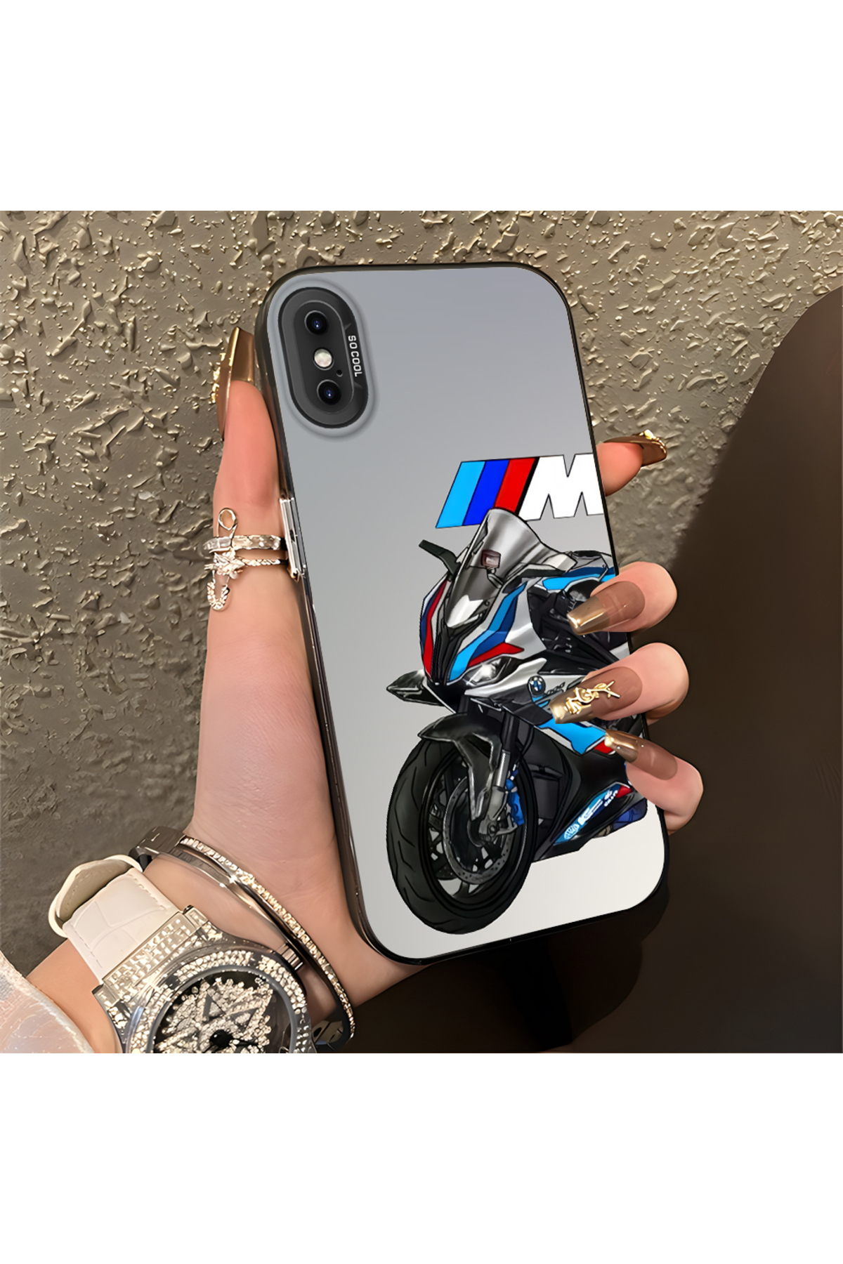 iPhone XS Compatible Silicone Edge Hard Rear Anti Fall Phone Case Motorcycle Pattern