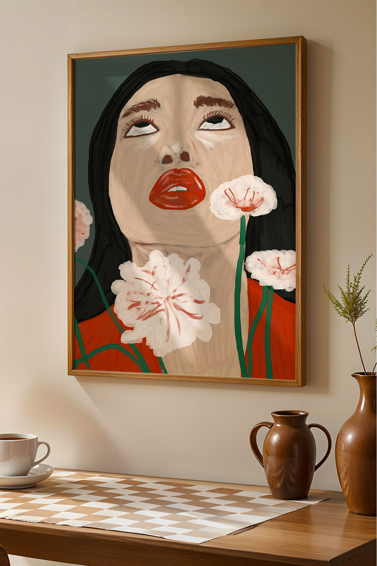 Kadın Portre Çiçekli Tablo Modern Duvar Tablosu Dekoratif Poster – Çerçevesiz