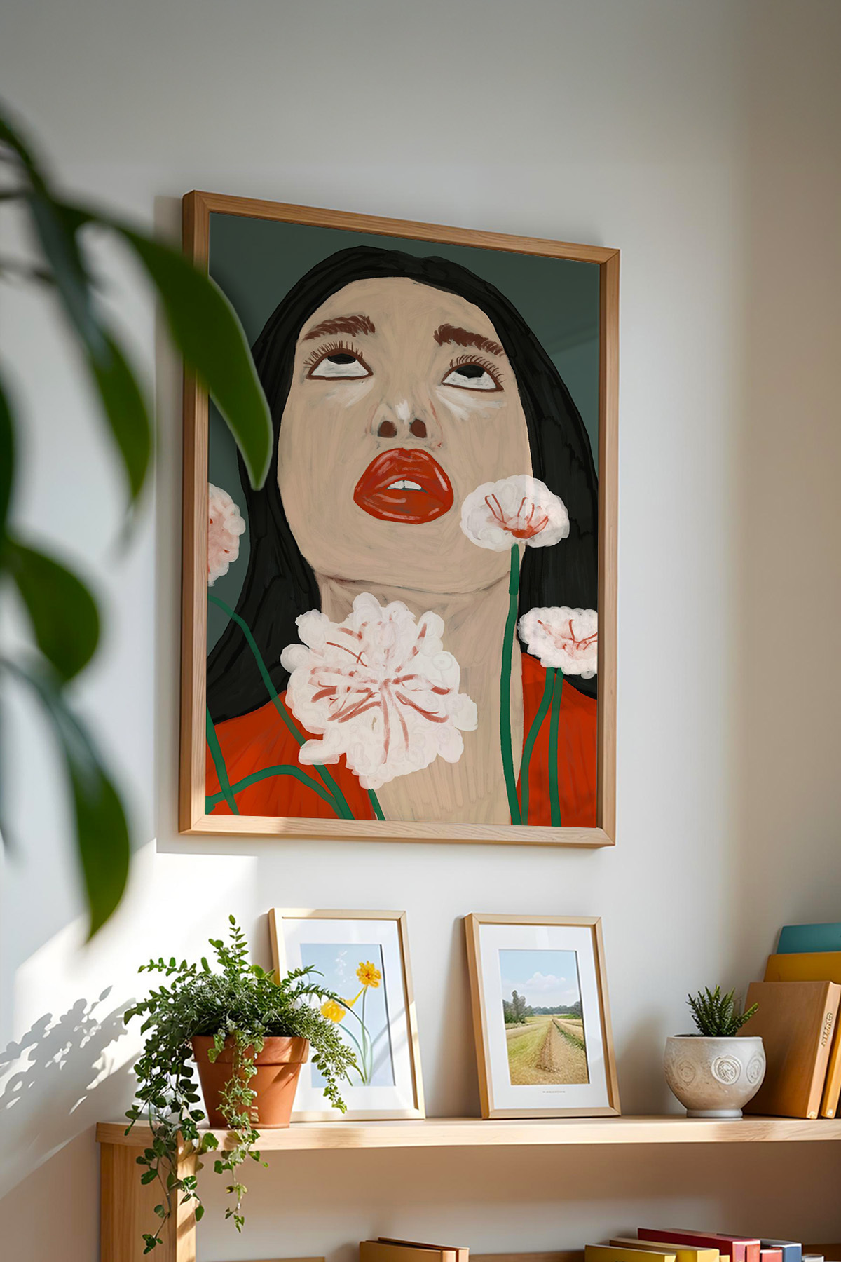 Kadın Portre Çiçekli Tablo Modern Duvar Tablosu Dekoratif Poster – Çerçevesiz