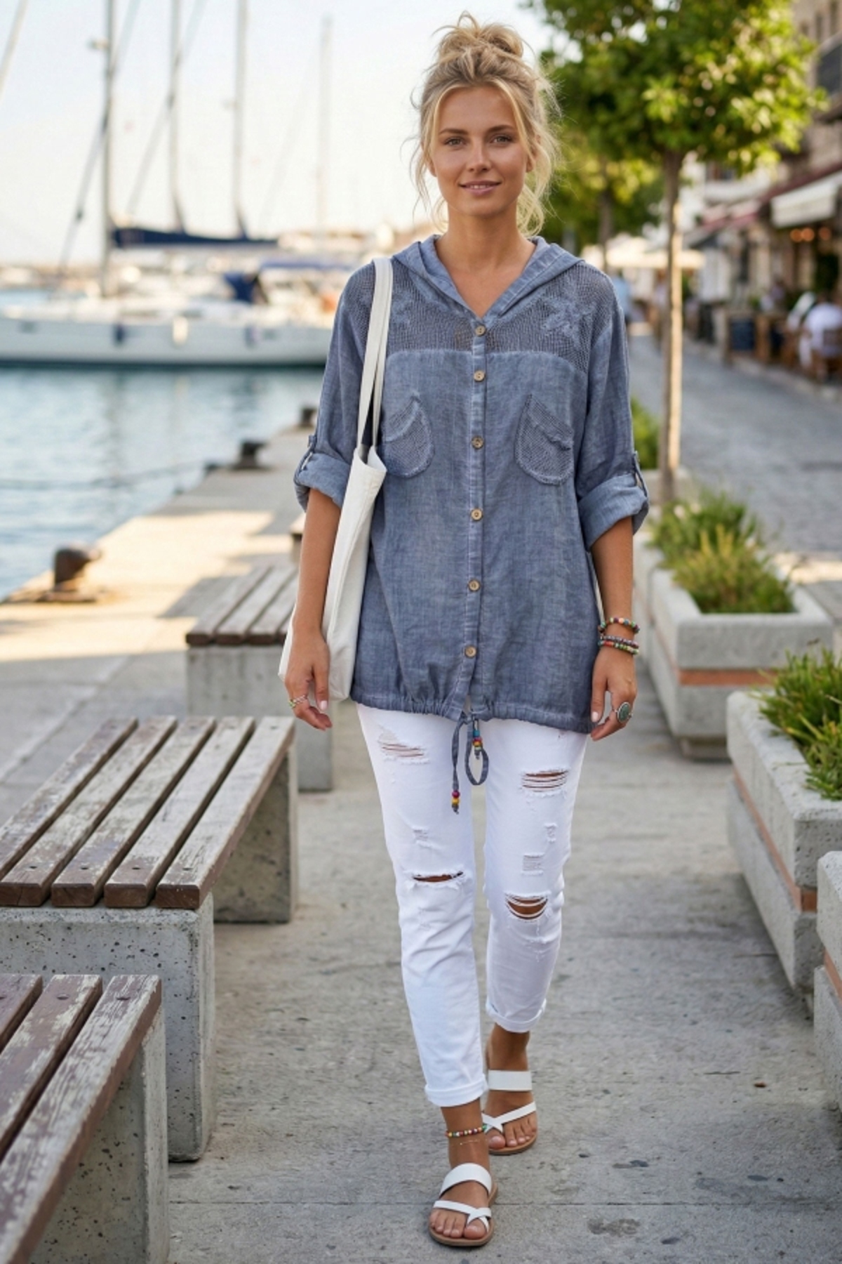 Chiccy  Koyu Gri Uzun Kol Arkası Yıldız Desenli Omuzları File Ve Yıldız Detaylı Casual Dokuma Ceket 0 0 - Görsel 4