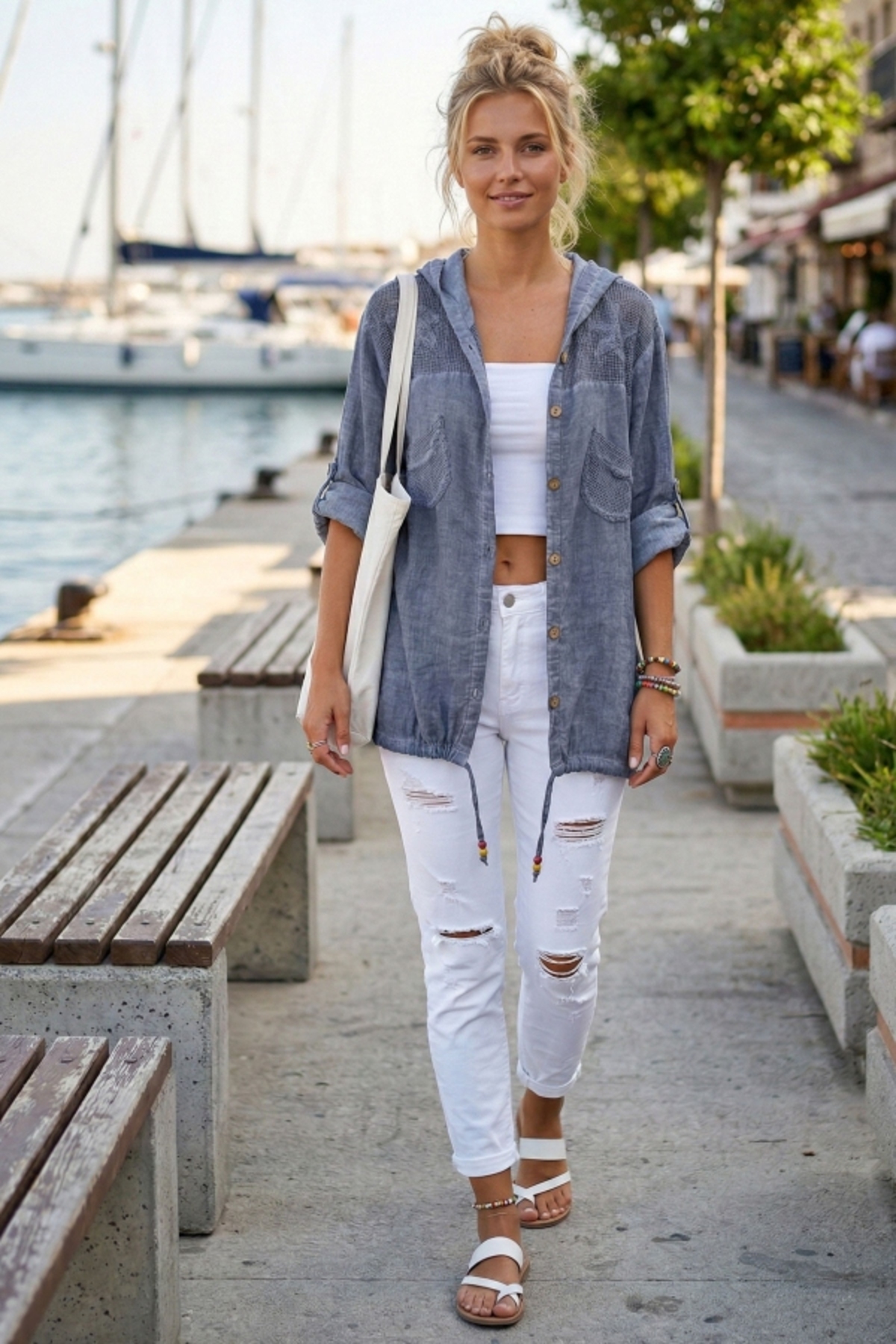 Chiccy  Koyu Gri Uzun Kol Arkası Yıldız Desenli Omuzları File Ve Yıldız Detaylı Casual Dokuma Ceket 0 0 - Görsel 3