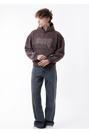 KulilkWear Nakışlı Kahverengi Yıkamalı Kumaş Sweatshirt