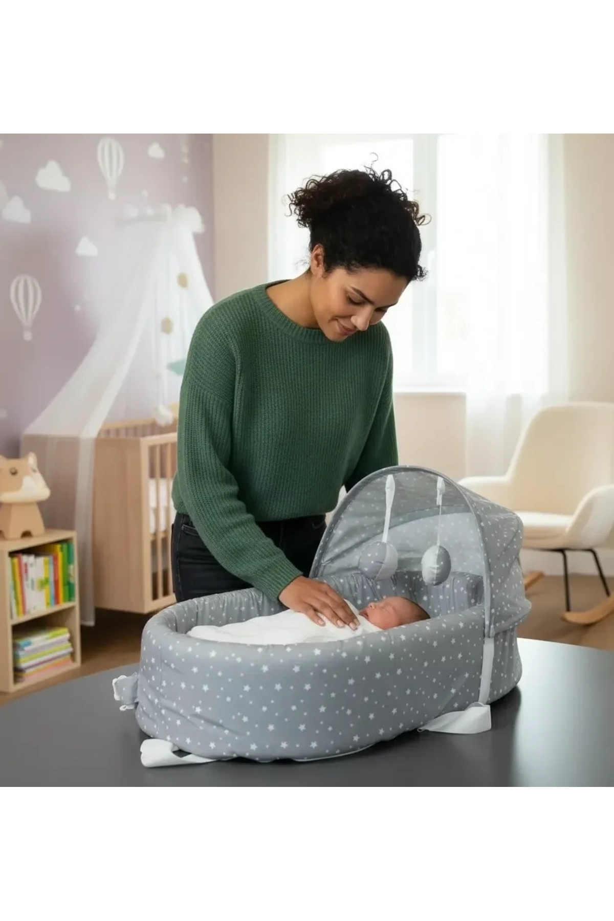 Epilons Taşınabilir Portatif Bebek Yatağı,sırt Çantasına Dönüşebilen Portatif Bebek Beşiği (gri) fotoğrafı 3 (önizleme)