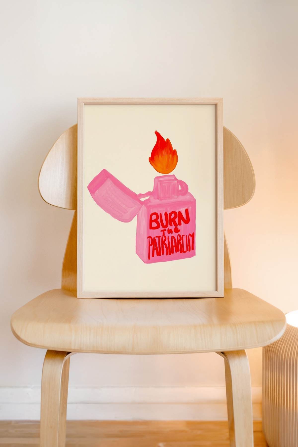 Feminist Tablo Pembe Çakmak Tasarımlı Modern Duvar Tablosu Dekoratif Poster Çerçevesiz