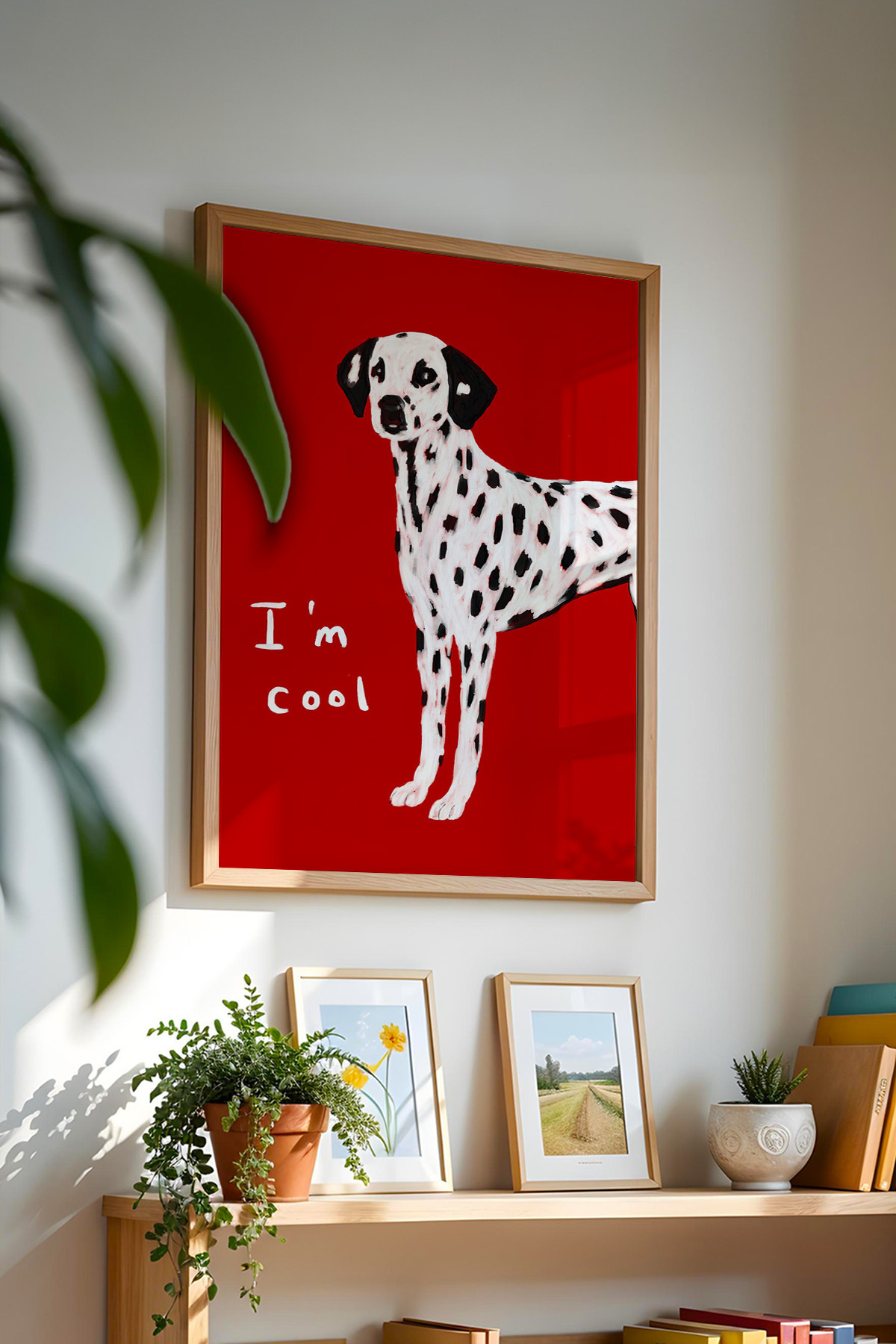 Dalmaçyalı Köpek Tablosu Kırmızı Modern Duvar Tablosu Dekoratif Poster Çerçevesiz