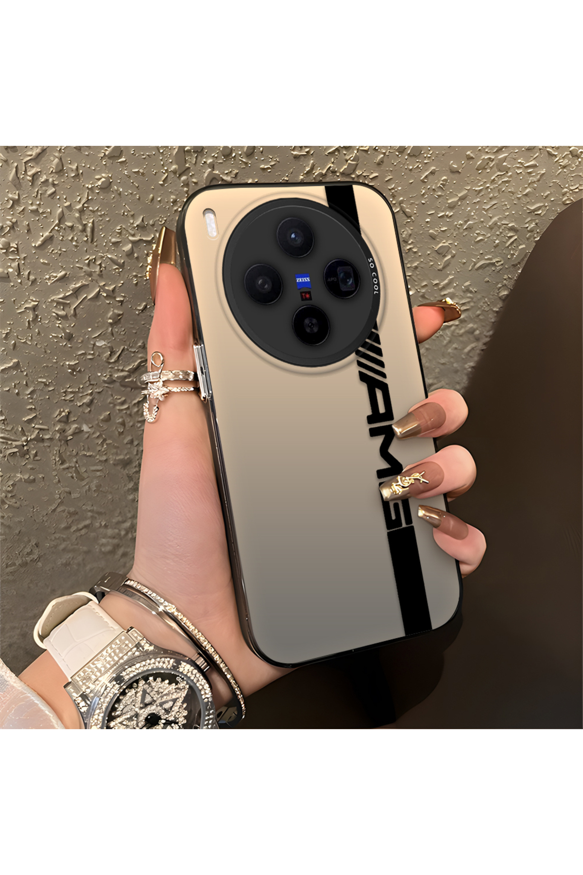 Vivo X300 Compatible Silicone Edge Hard Back Anti Fall Phone Case AMG Pattern