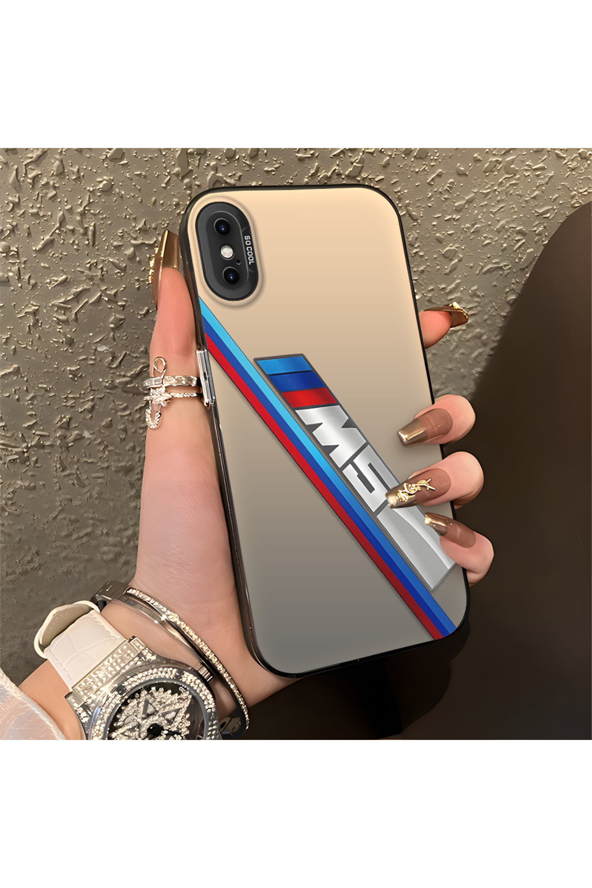 iPhone XS Compatible Silicone Edge Hard Rear Anti Fall Phone Case with BMW M5 Pattern