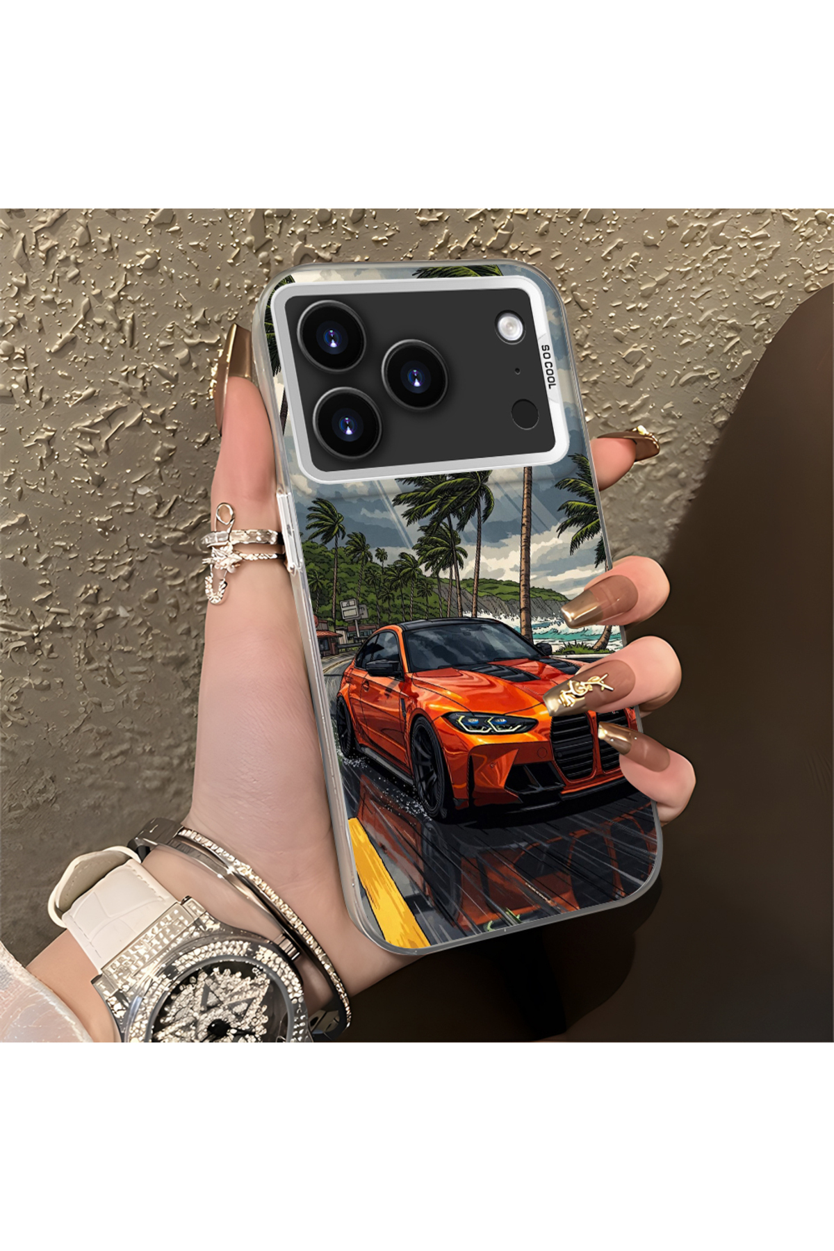 iPhone 17 Pro Max Compatible Silicone Edge Hard Rear Anti Fall Case Classic Car