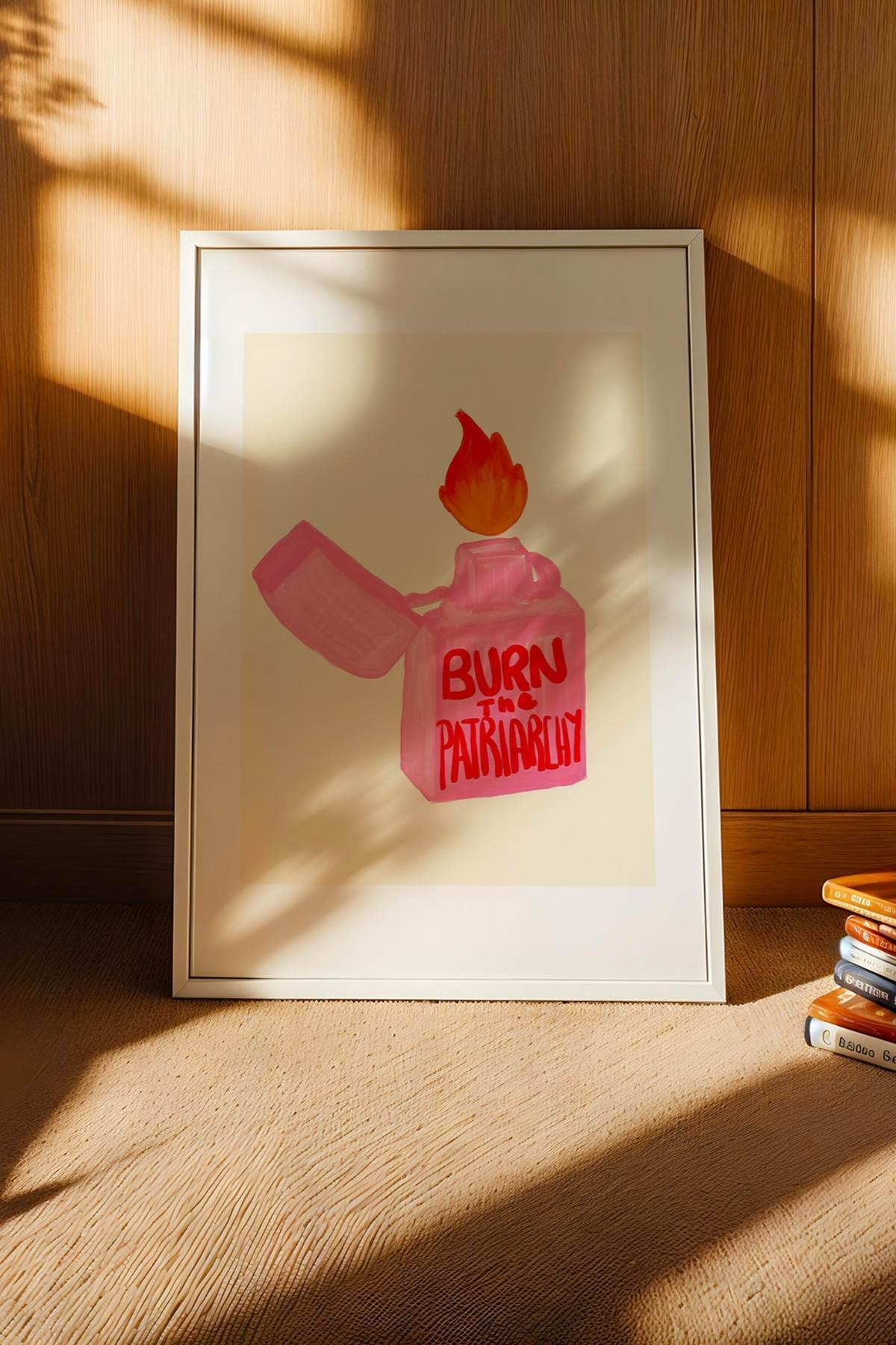 Feminist Tablo Pembe Çakmak Tasarımlı Modern Duvar Tablosu Dekoratif Poster Çerçevesiz
