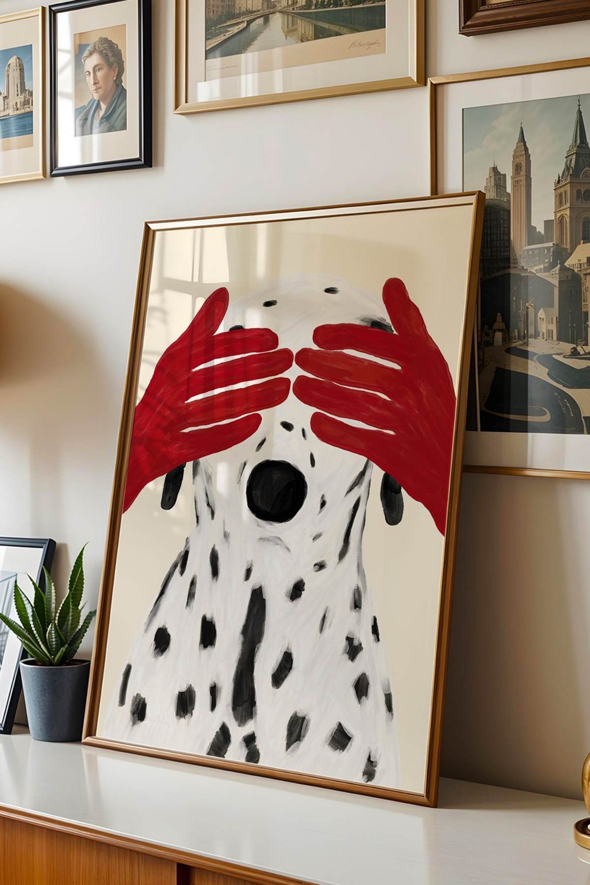 Dalmaçyalı Köpek Tablosu Kırmızı Modern Duvar Tablosu Dekoratif Poster – Çerçevesiz