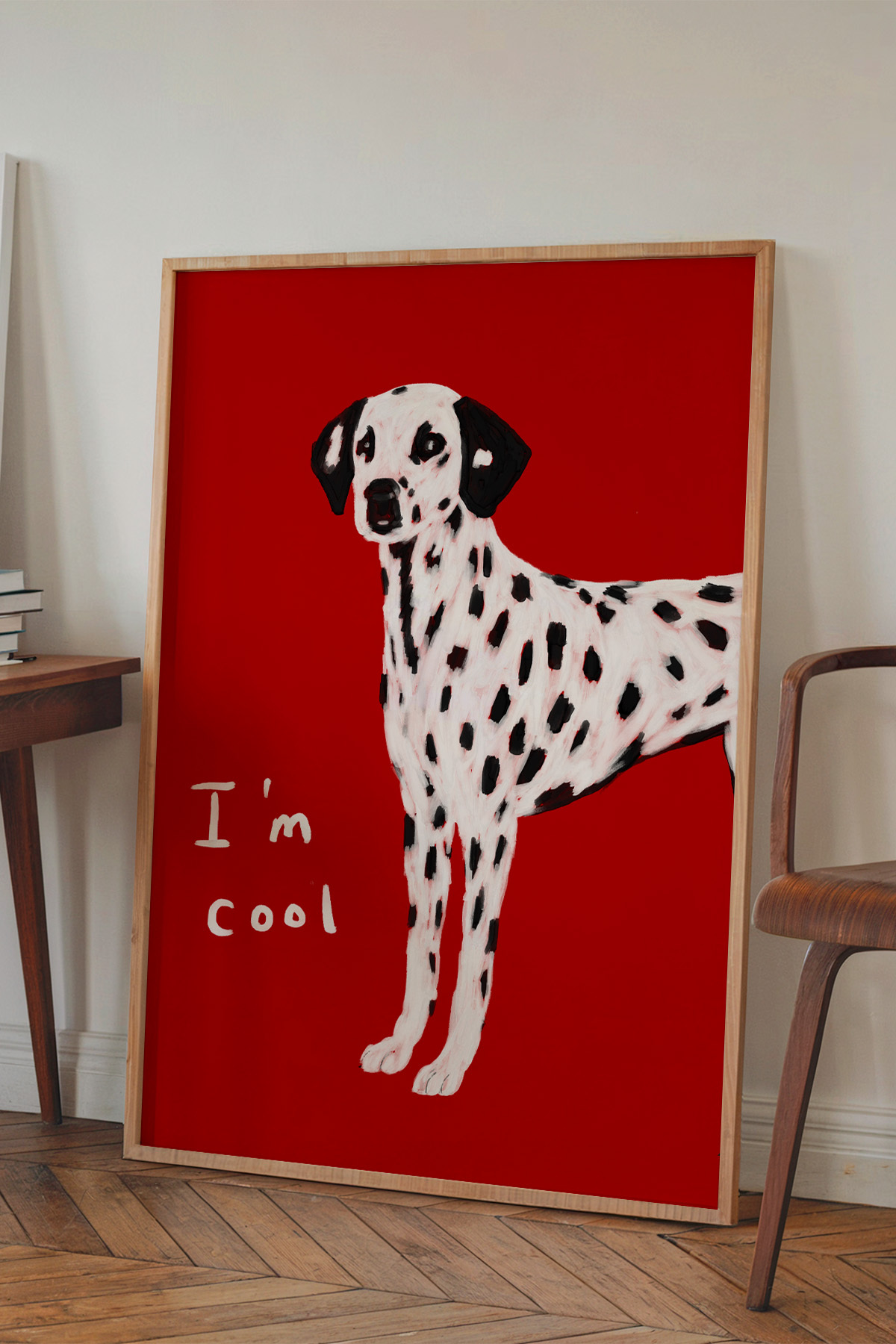 Dalmaçyalı Köpek Tablosu Kırmızı Modern Duvar Tablosu Dekoratif Poster Çerçevesiz