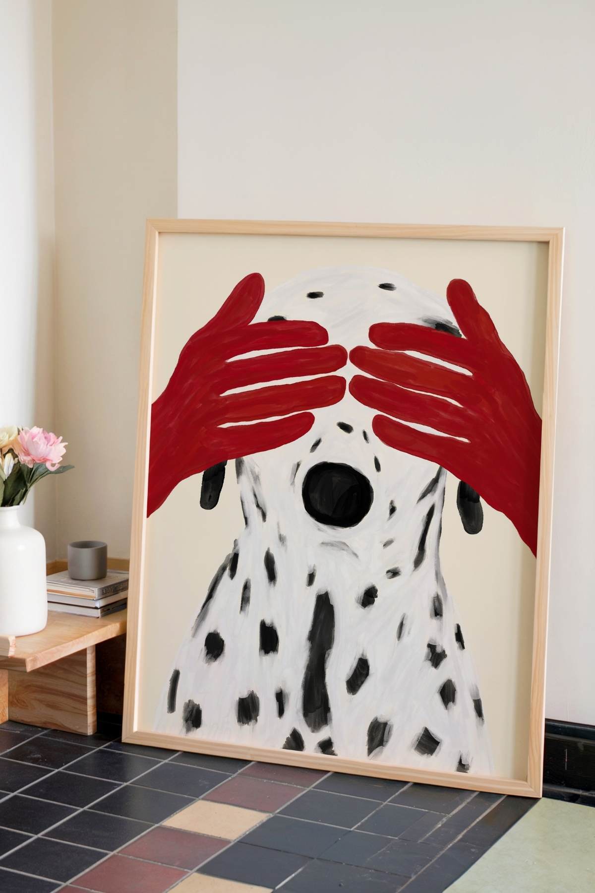 Dalmaçyalı Köpek Tablosu Kırmızı Modern Duvar Tablosu Dekoratif Poster – Çerçevesiz
