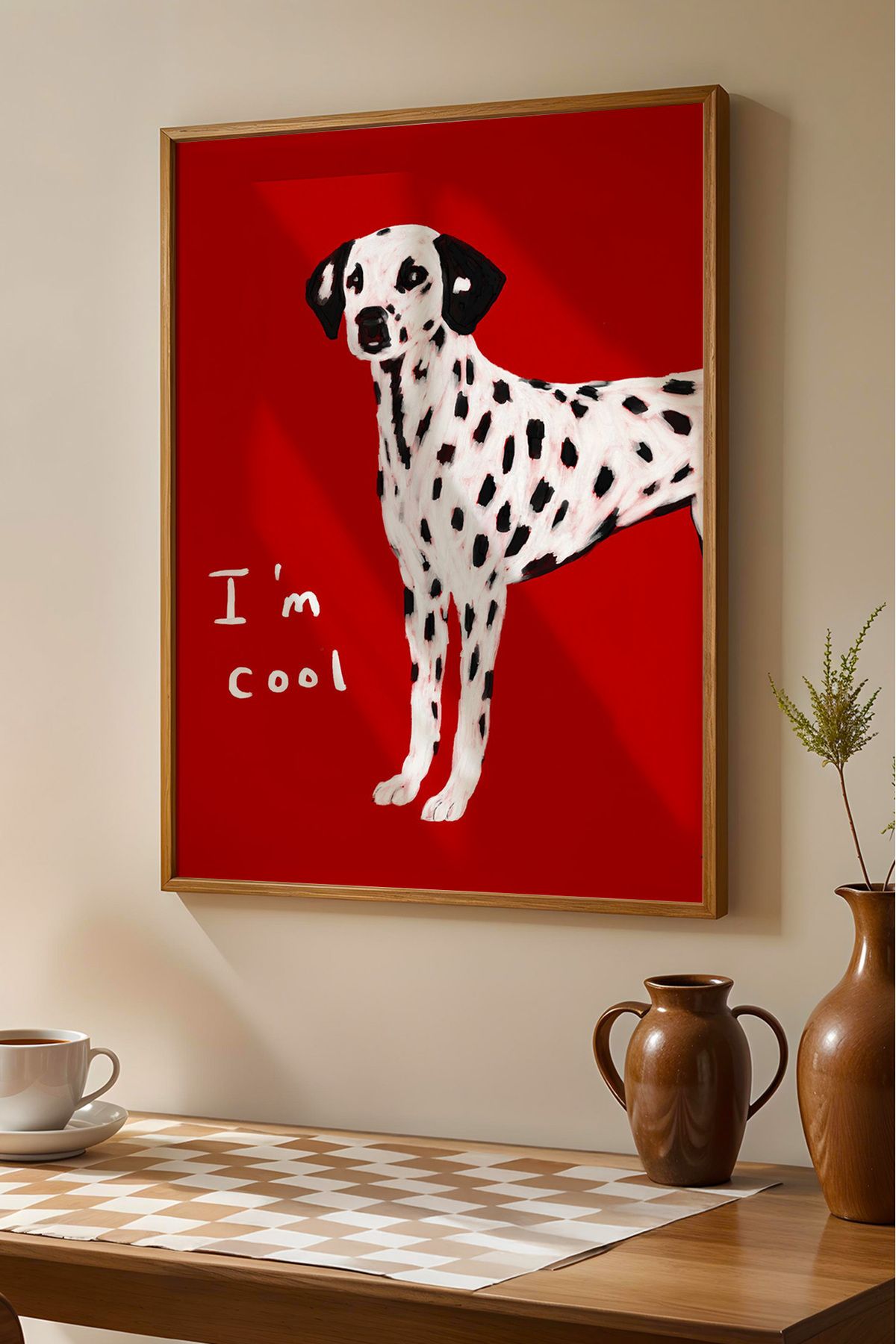 Dalmaçyalı Köpek Tablosu Kırmızı Modern Duvar Tablosu Dekoratif Poster Çerçevesiz