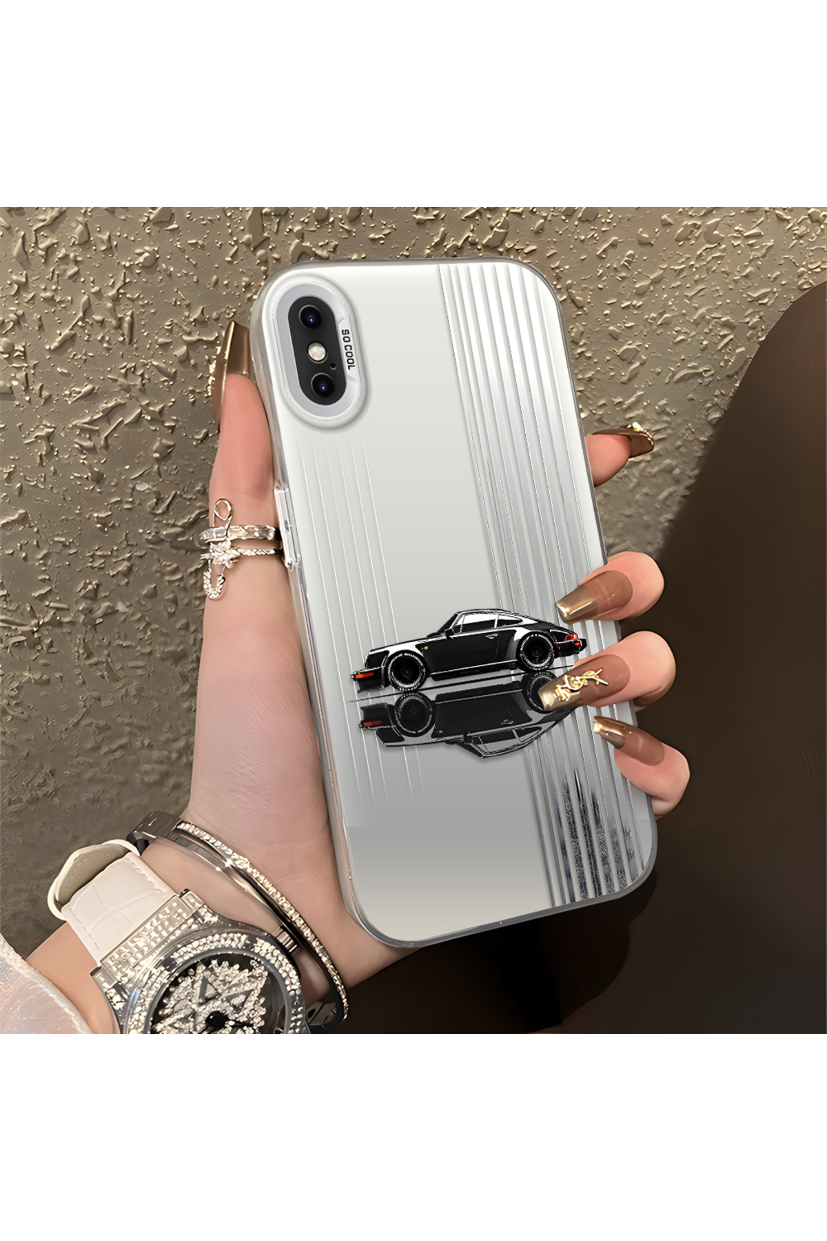 iPhone XS Compatible Silicone Edge Hard Rear Anti Fall Phone Case Classic Car