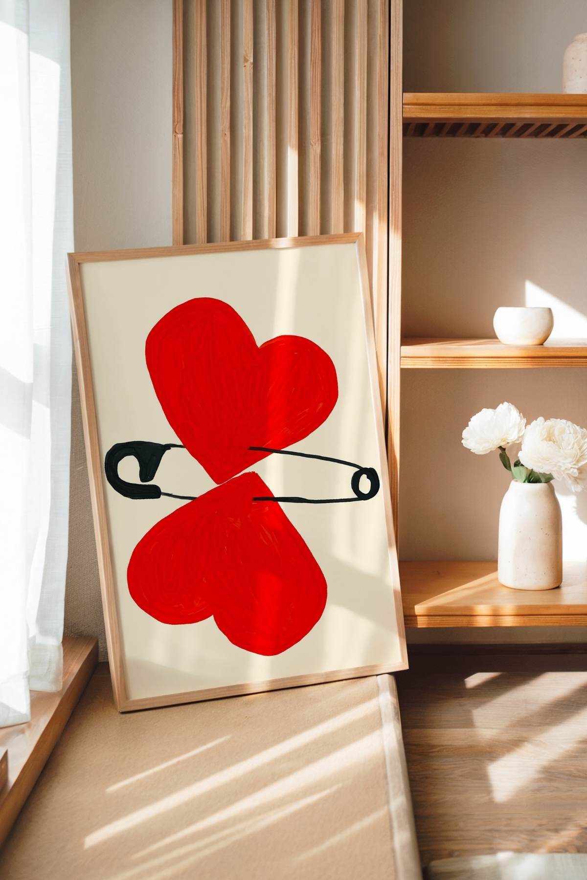 Kırmızı Kalp Figürlü Modern Sanat Posteri Duvar Tablosu Çerçevesiz