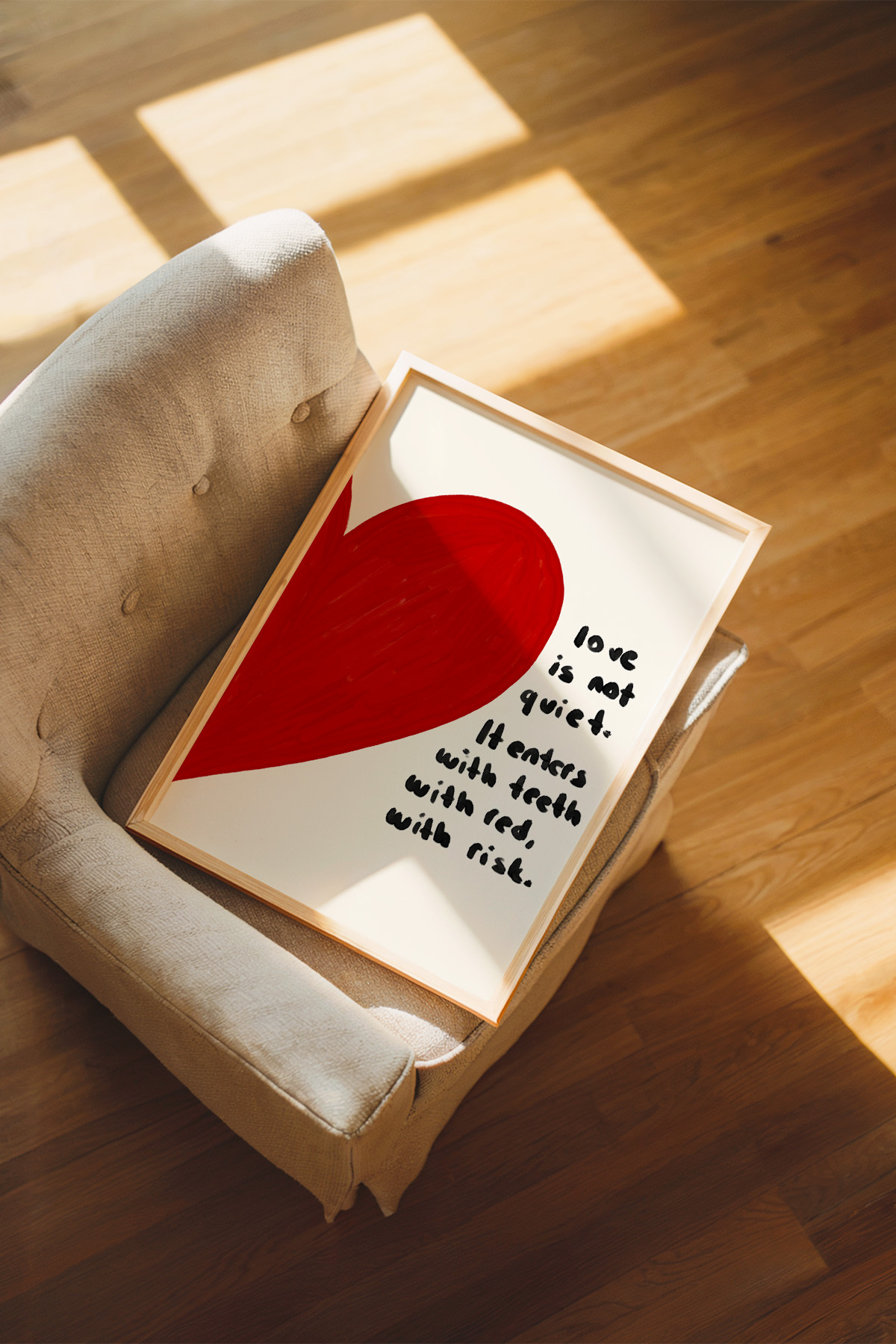Kırmızı Kalp Love Yazılı Tablo Poster Modern Salon Duvar Dekoru Çerçevesiz