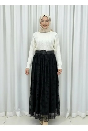 Elikra TÜL ÇİÇEK FLOK BASKILI ASTARLI ETEK