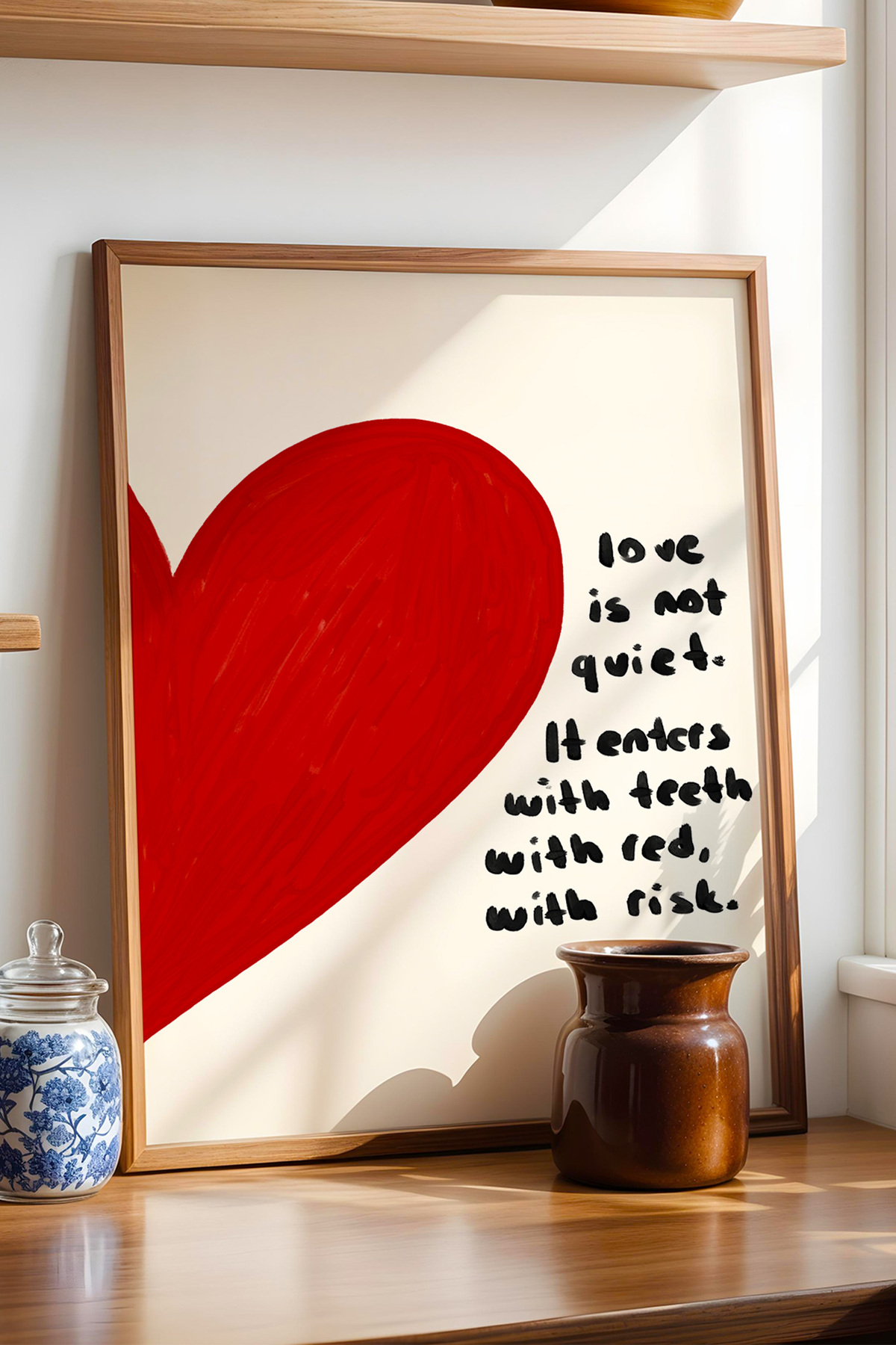 Kırmızı Kalp Love Yazılı Tablo Poster Modern Salon Duvar Dekoru Çerçevesiz