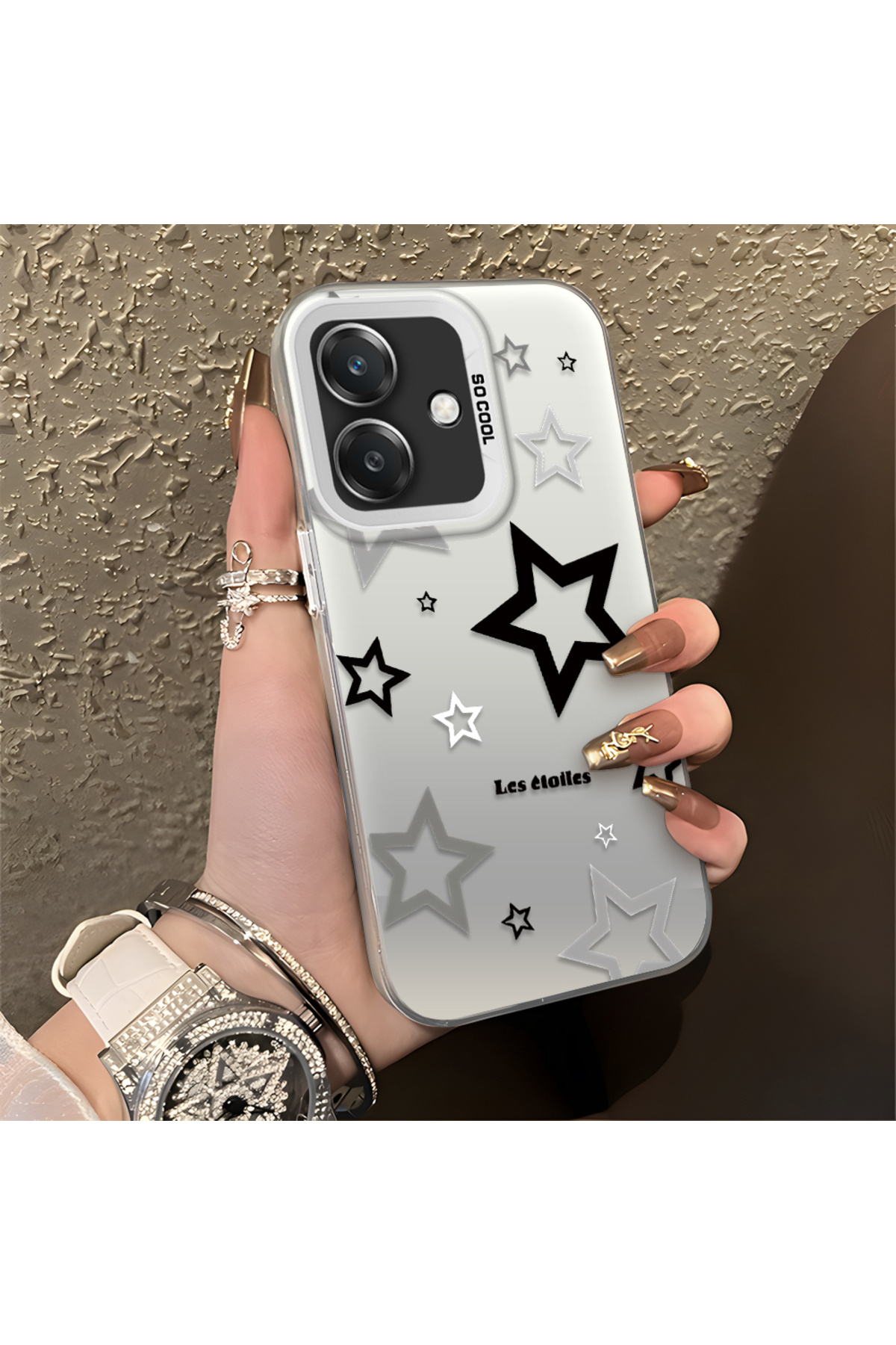 OPPO A3 4G Compatible Silicone Edge Hard Rear Anti Fall Phone Case with stars Pattern