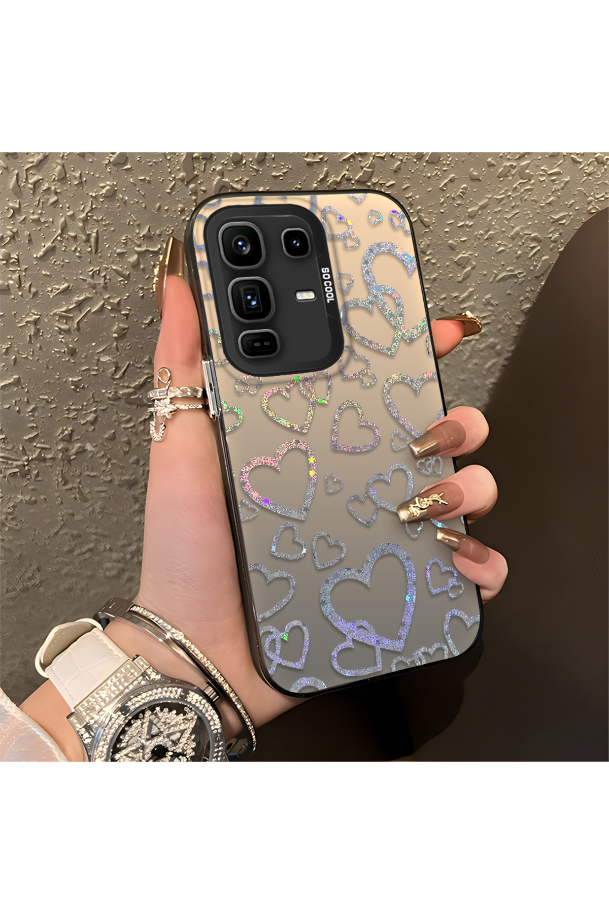 Infinix Note 50 Pro Plus Compatible Heart Patterned Silicone Edge Hard Back Anti Fall Phone Case