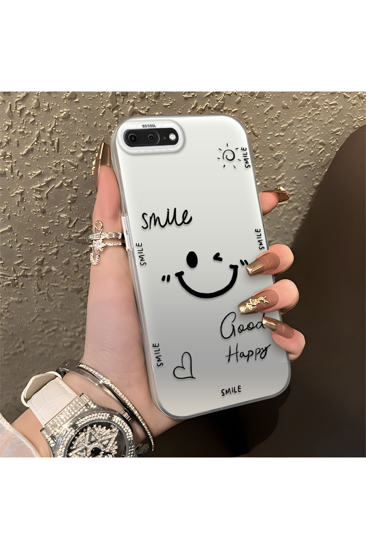 iPhone 7 Plus Compatible Silicone Edge Hard Back Anti Fall Phone Case with Smile Pattern