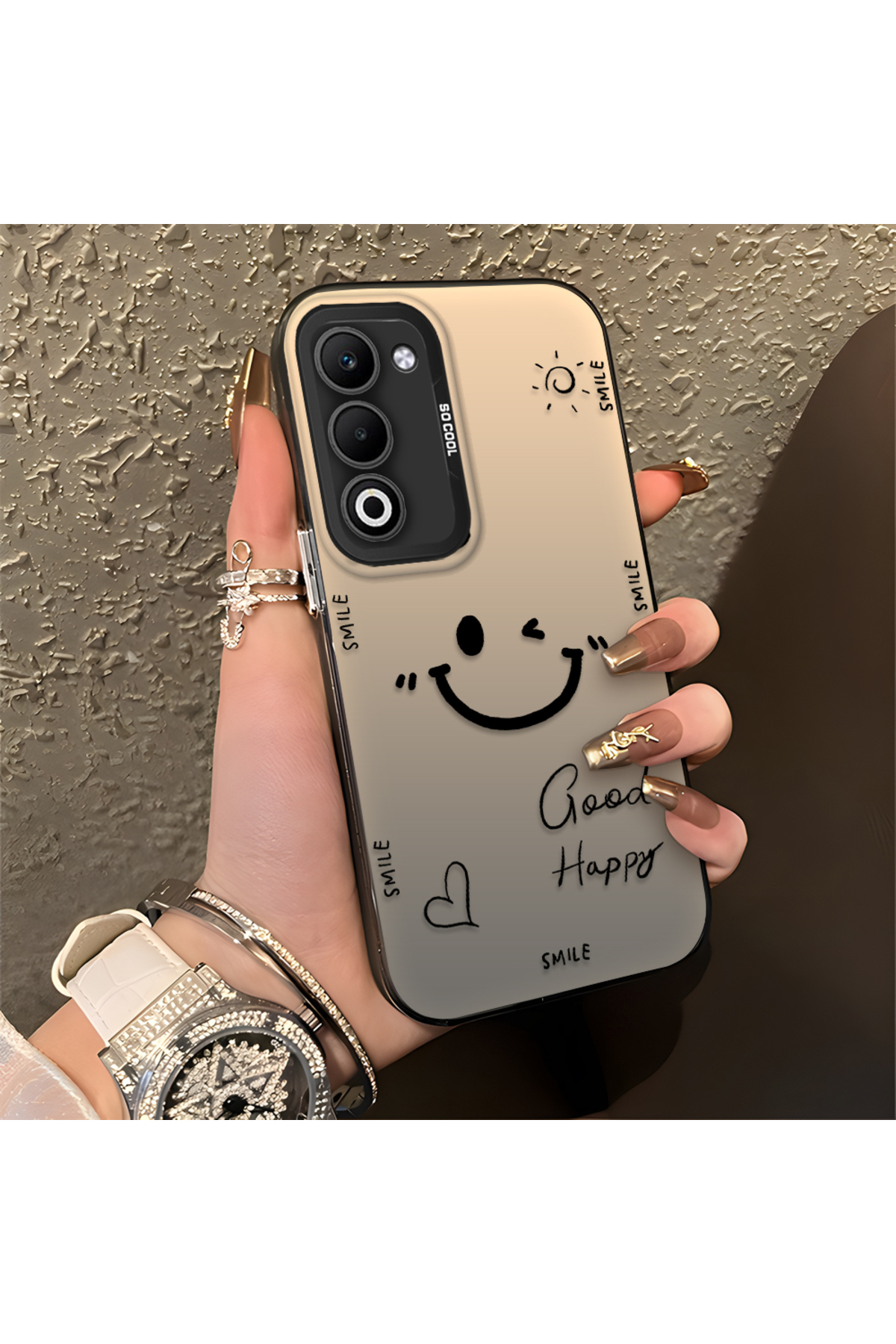 OPPO A5 5G Compatible Silicone Edge Hard Back Anti Fall Phone Case with Smile Pattern