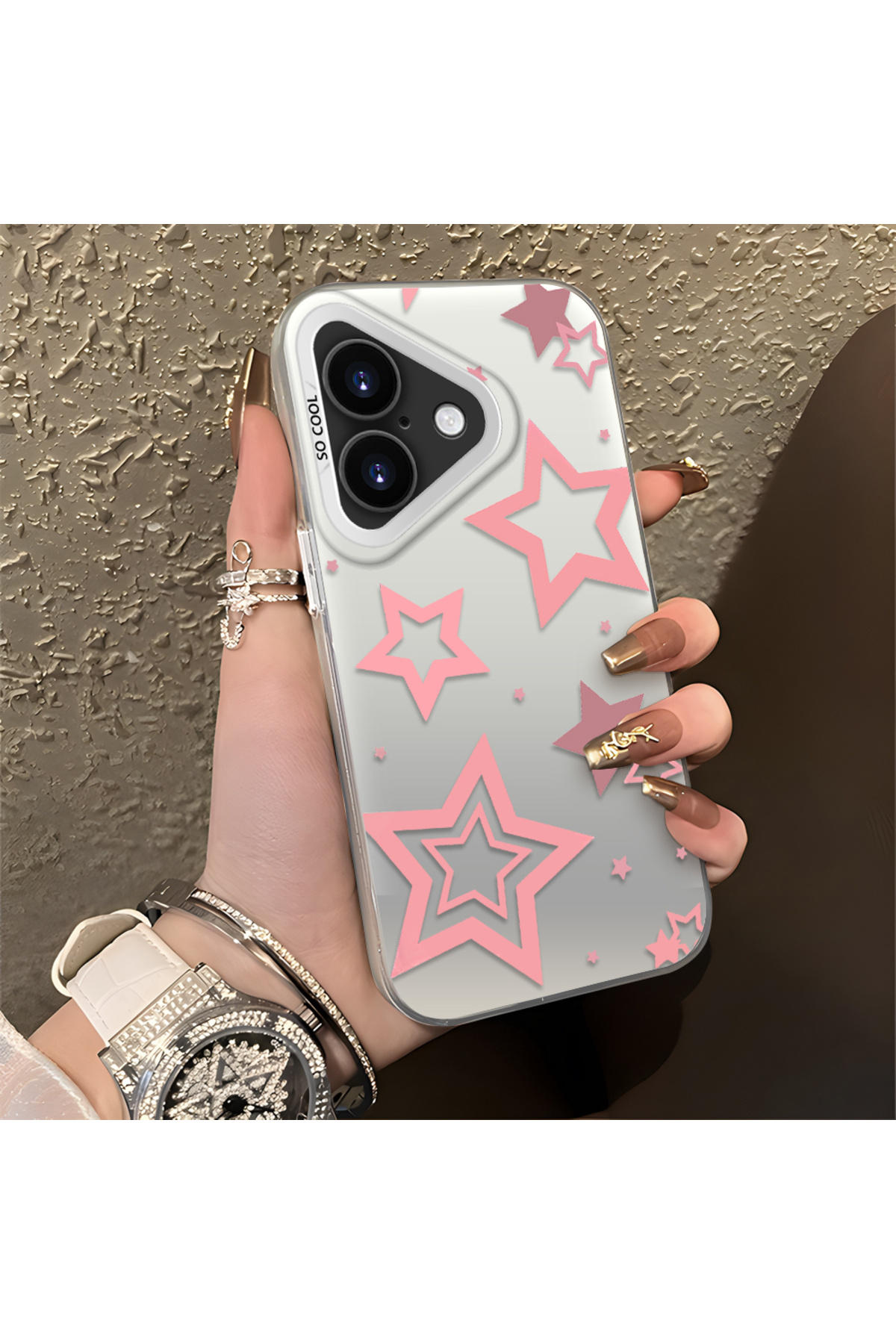 iPhone 16 Plus Compatible Stars Patterned Silicone Phone Case Edge Hard Back Anti Fall