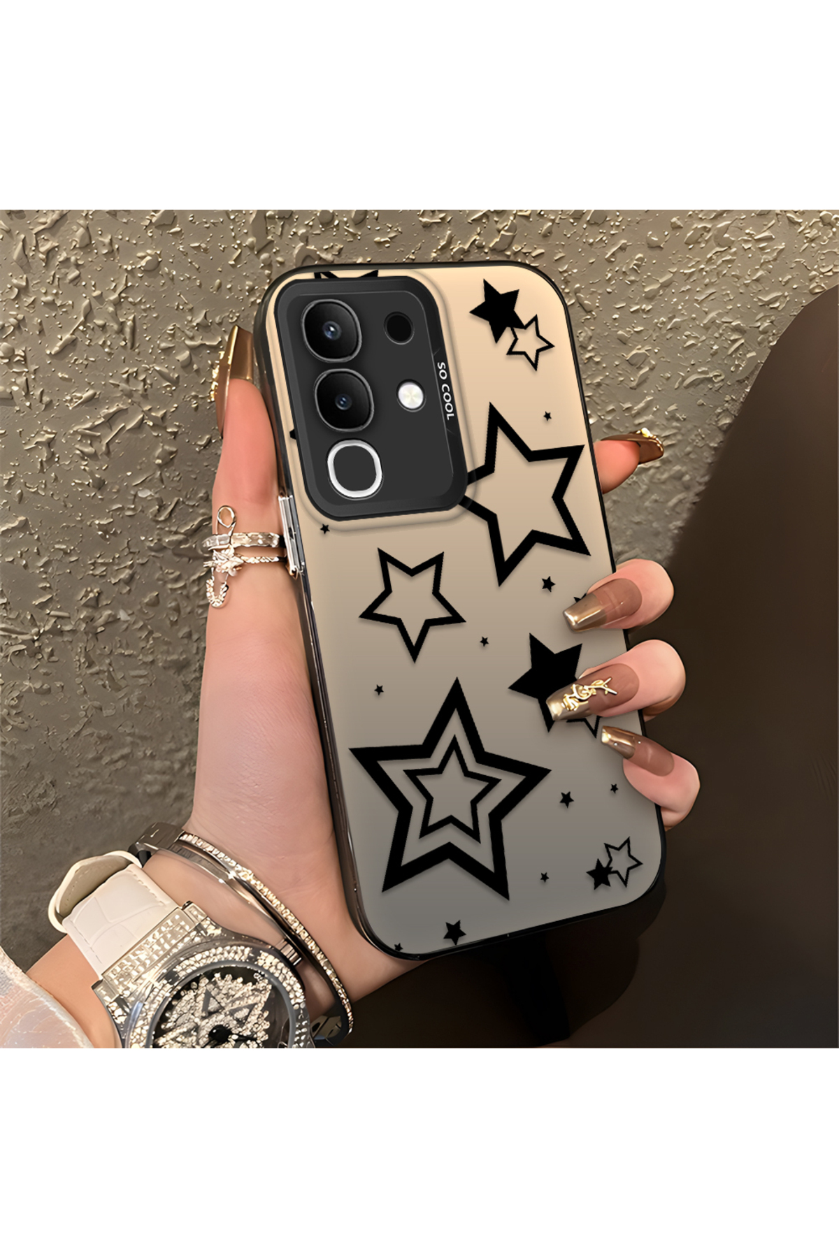 Vivo Y29 Compatible Silicone Edge Hard Rear Anti Fall Phone Case Stars Patterned
