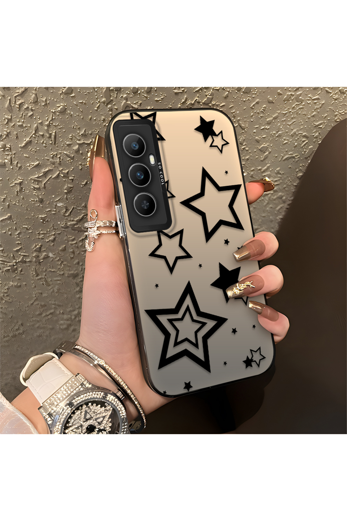 Realme C65 Compatible Silicone Edge Hard Back Anti Fall Phone Case stars Patterned
