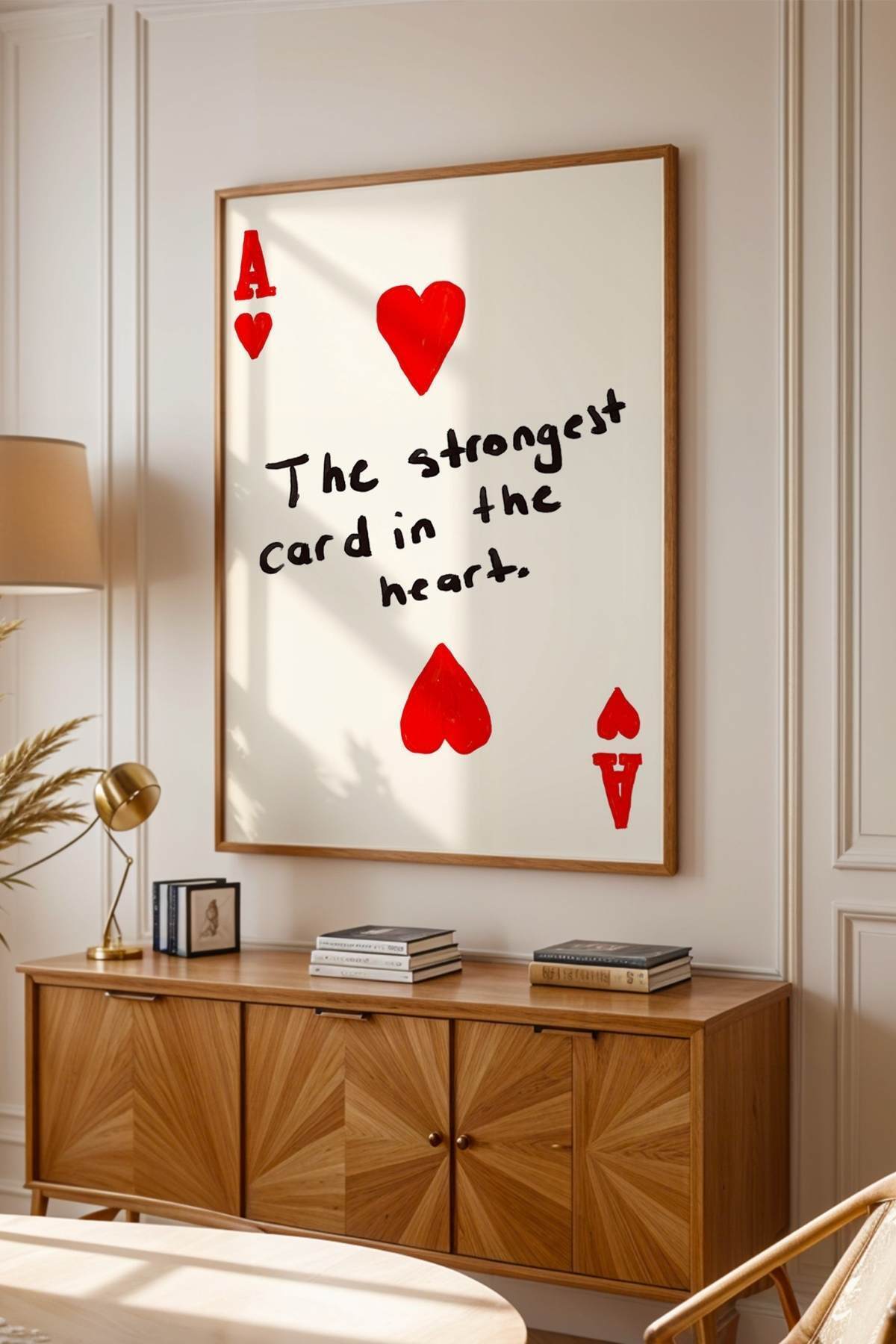Kupa Ası Poster Kalpli Duvar Dekoru Romantik Hediye Tablosu Çerçevesiz